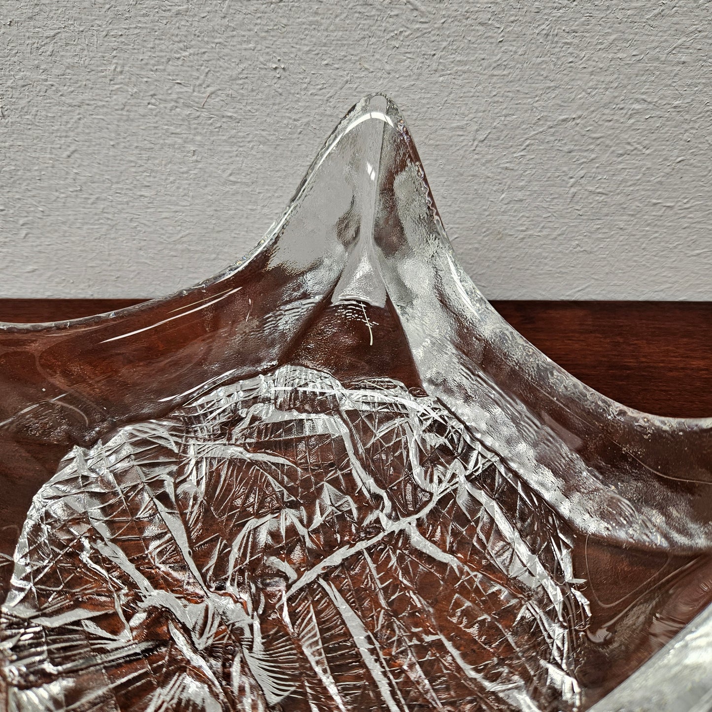 Vintage Iittala Square Glass Bowl With Ice Textured Base.