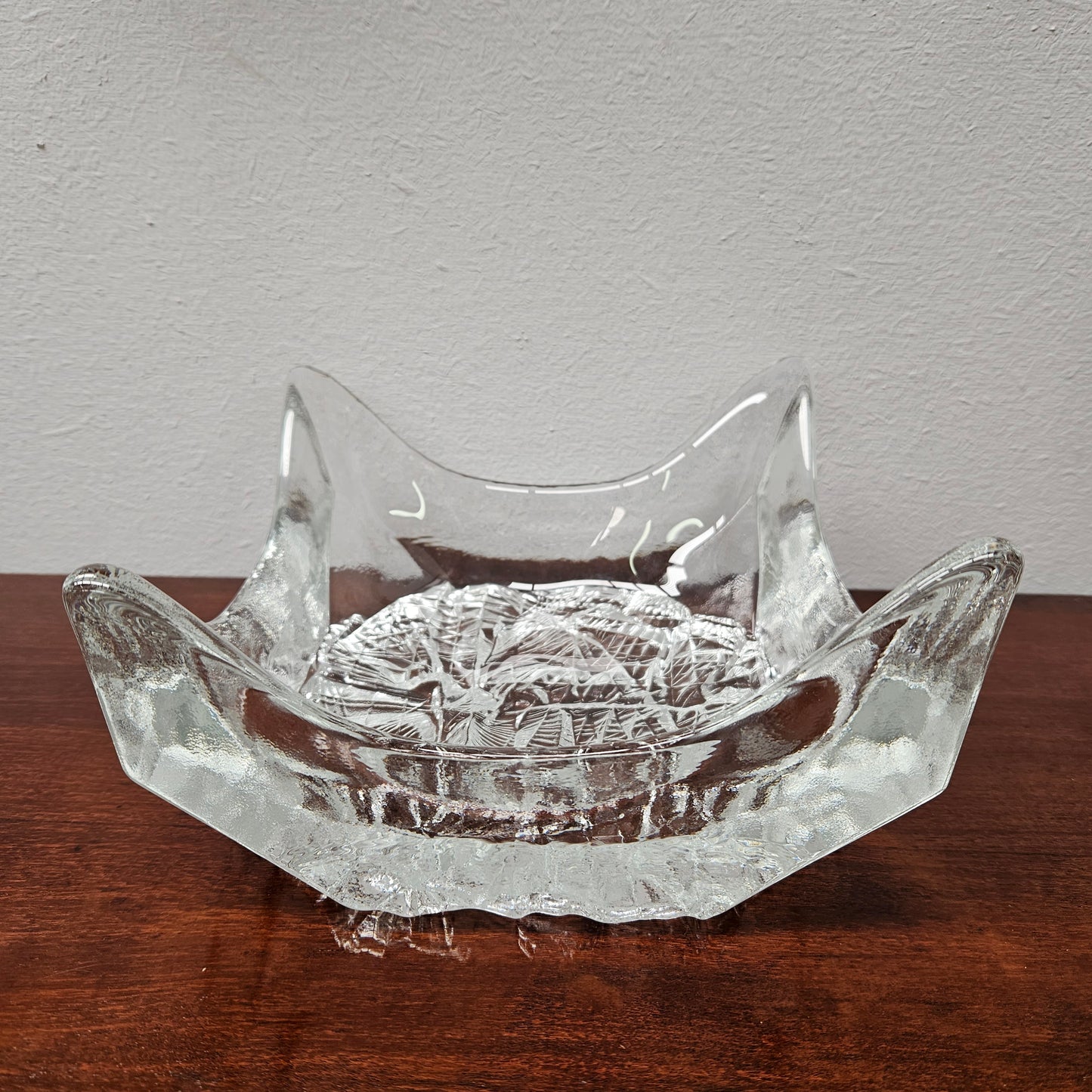 Vintage Iittala Square Glass Bowl With Ice Textured Base.