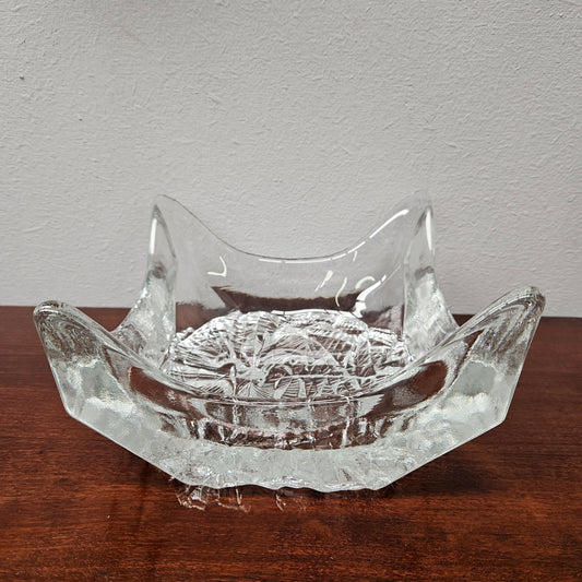 Vintage Iittala Square Glass Bowl With Ice Textured Base.