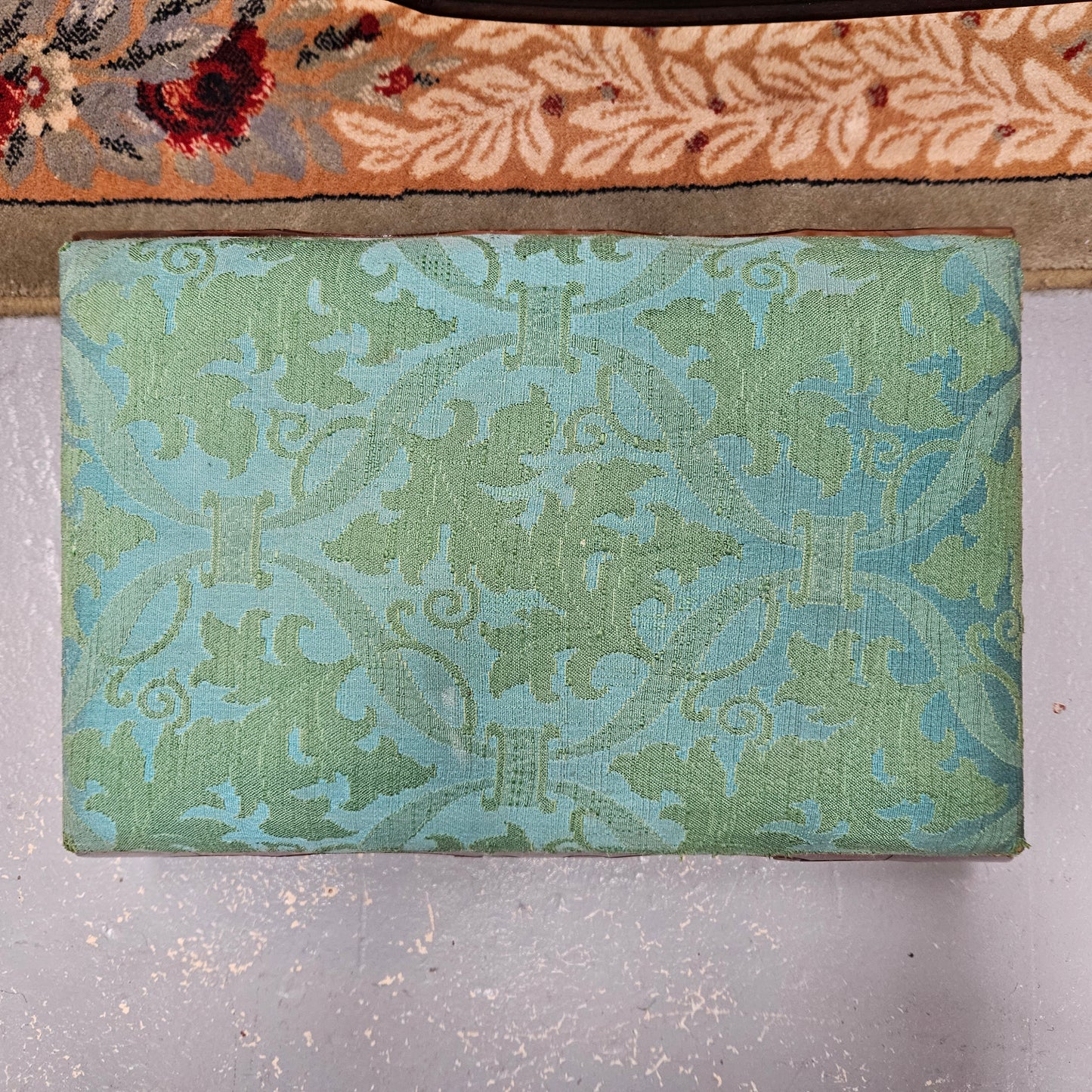 Lovely Victorian Green Upholstered Small Footstool