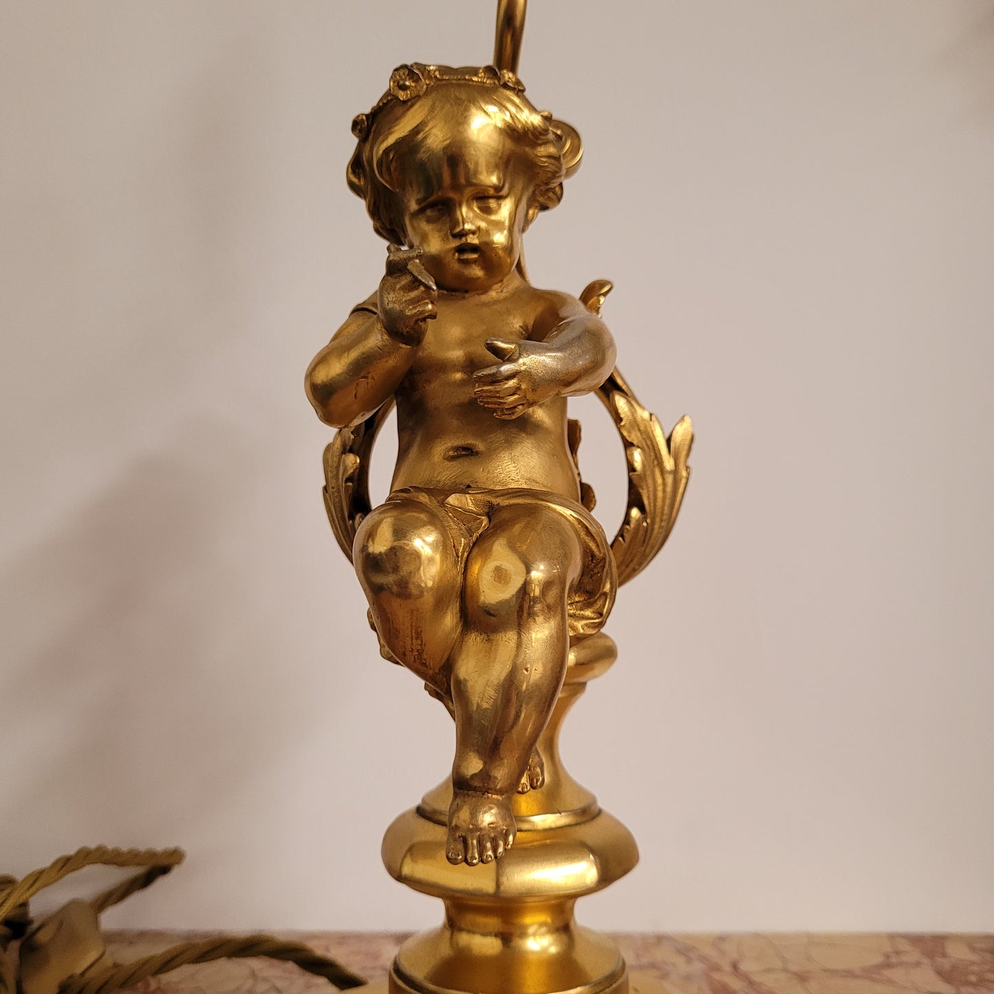 Gorgeous French Antique Gilt Bronze Cupid Lamp