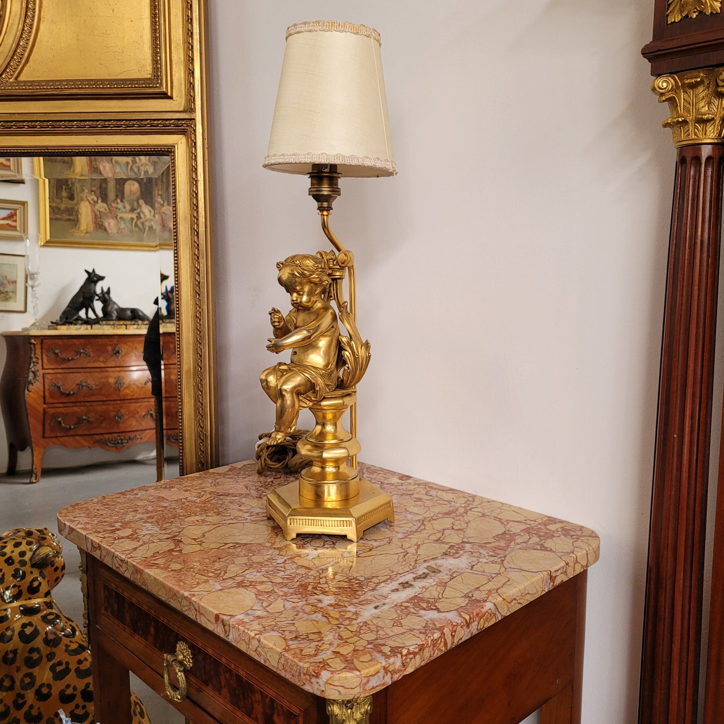 Gorgeous French Antique Gilt Bronze Cupid Lamp
