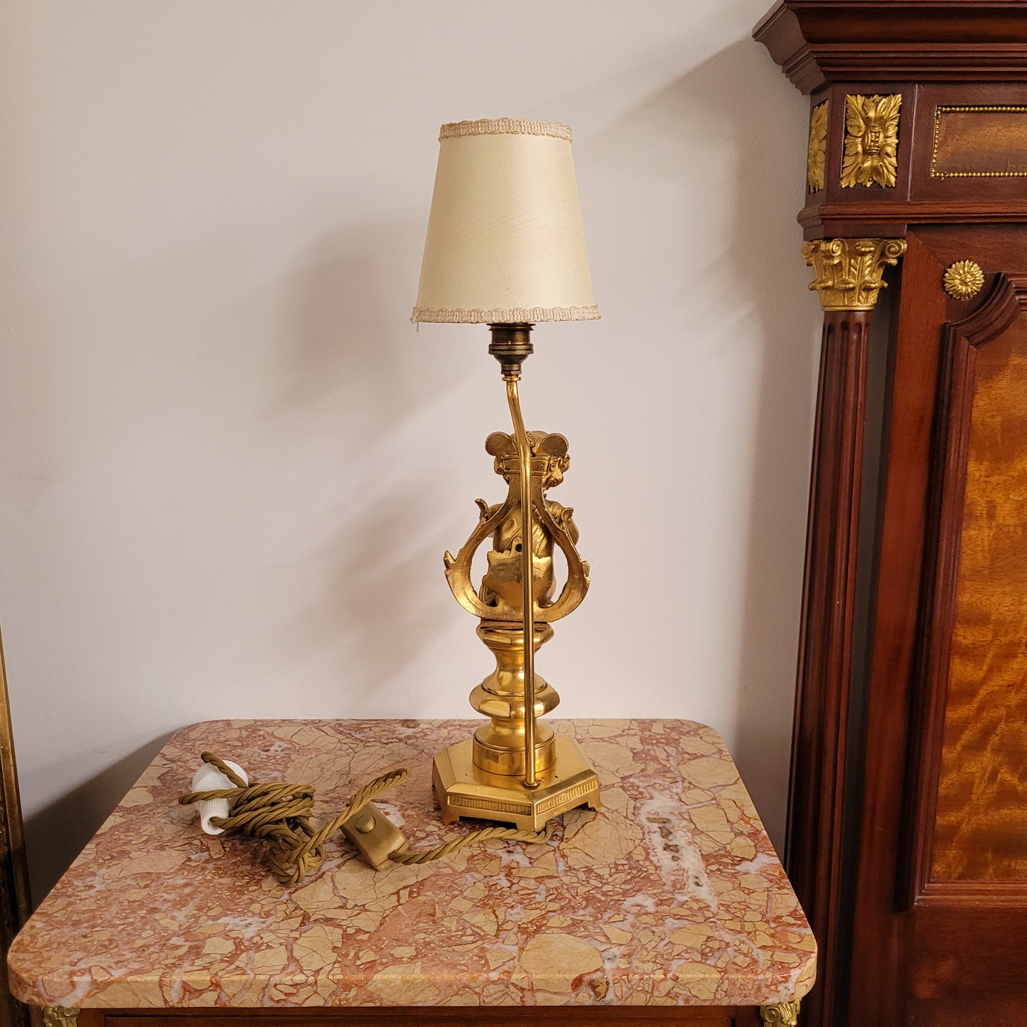 Gorgeous French Antique Gilt Bronze Cupid Lamp