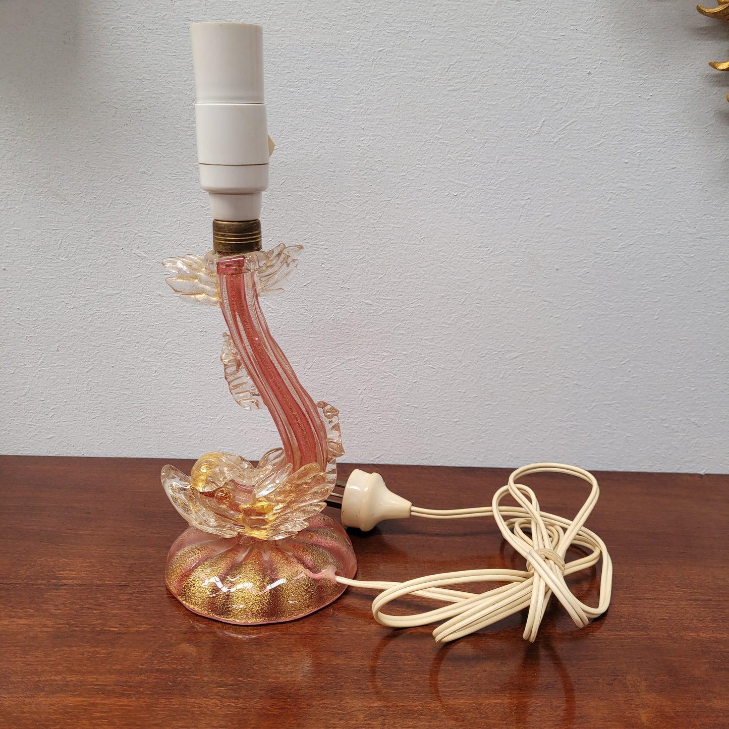 Stunning Vintage Murano Venetian Glass Dolphin Lamp and Shade