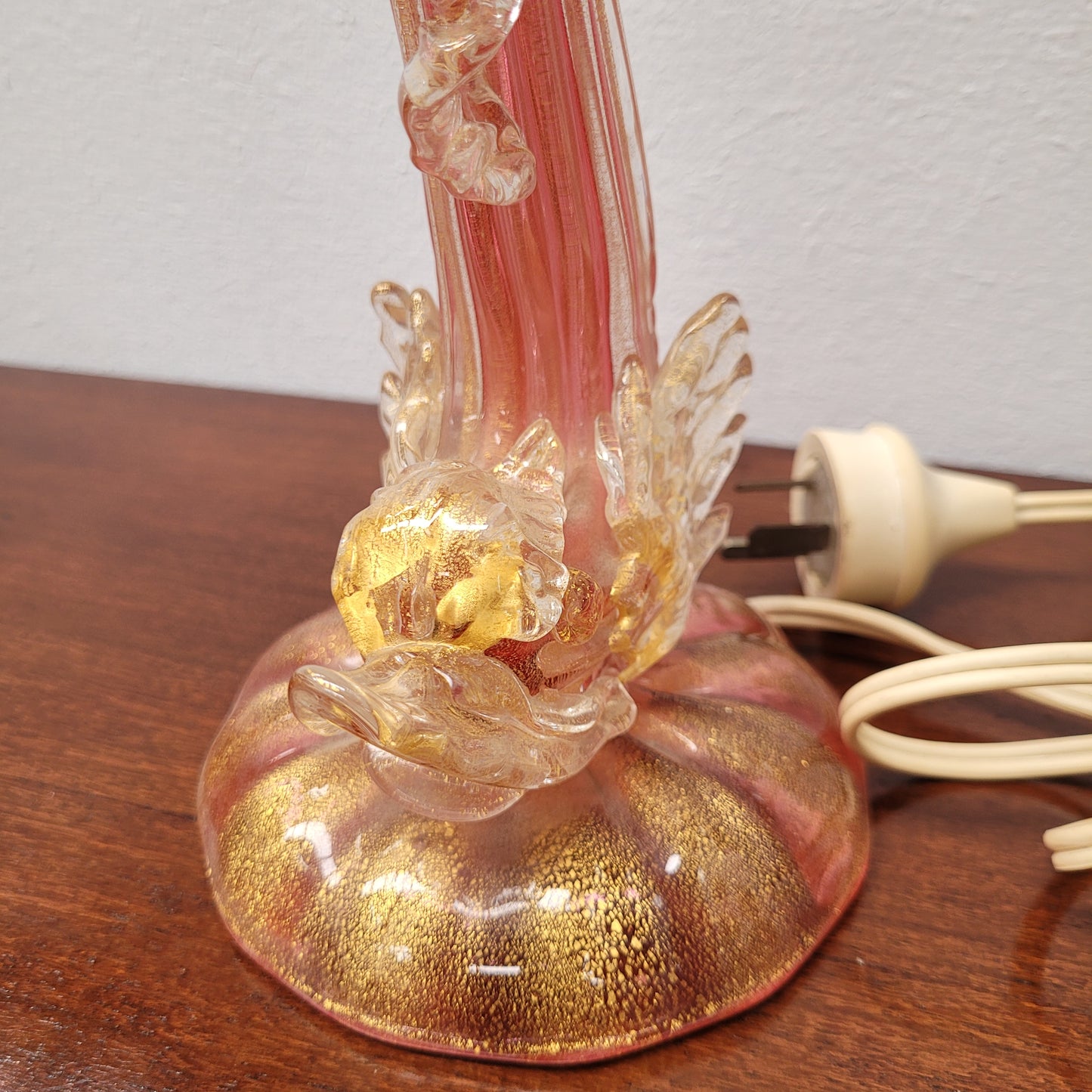 Stunning Vintage Murano Venetian Glass Dolphin Lamp and Shade