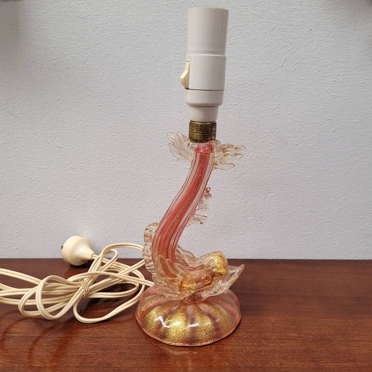 Stunning Vintage Murano Venetian Glass Dolphin Lamp and Shade