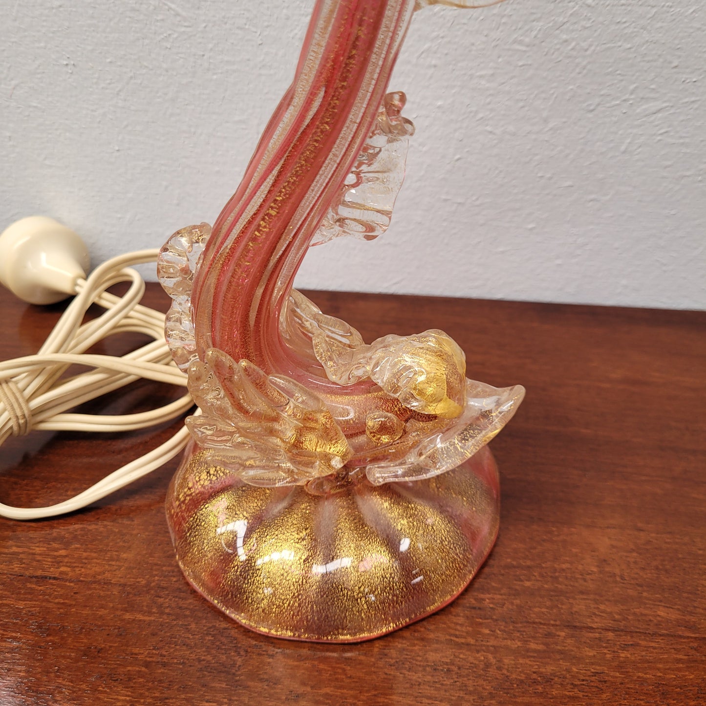 Stunning Vintage Murano Venetian Glass Dolphin Lamp and Shade