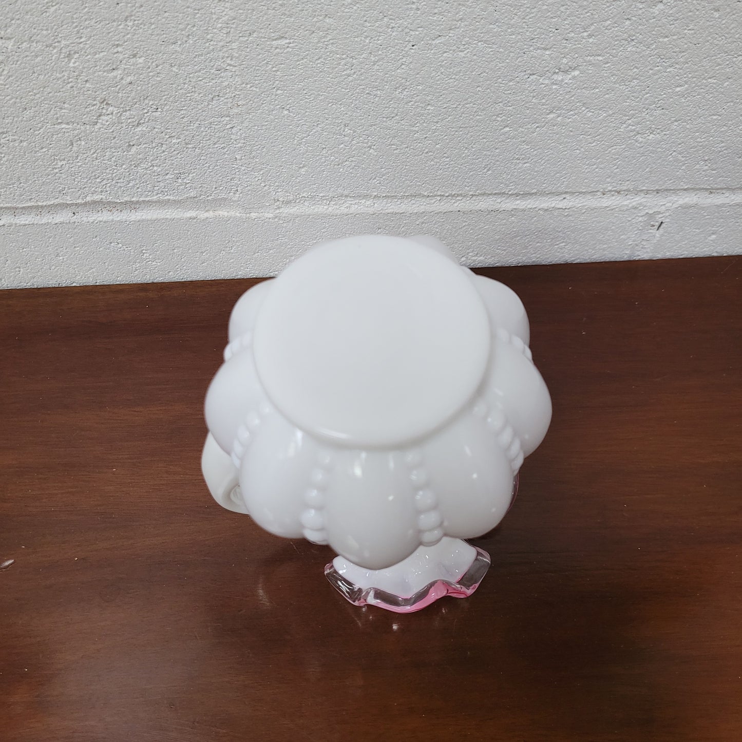 Fenton Silver Crest Pink Cased Milk Glass Melon Pitcher Vase.