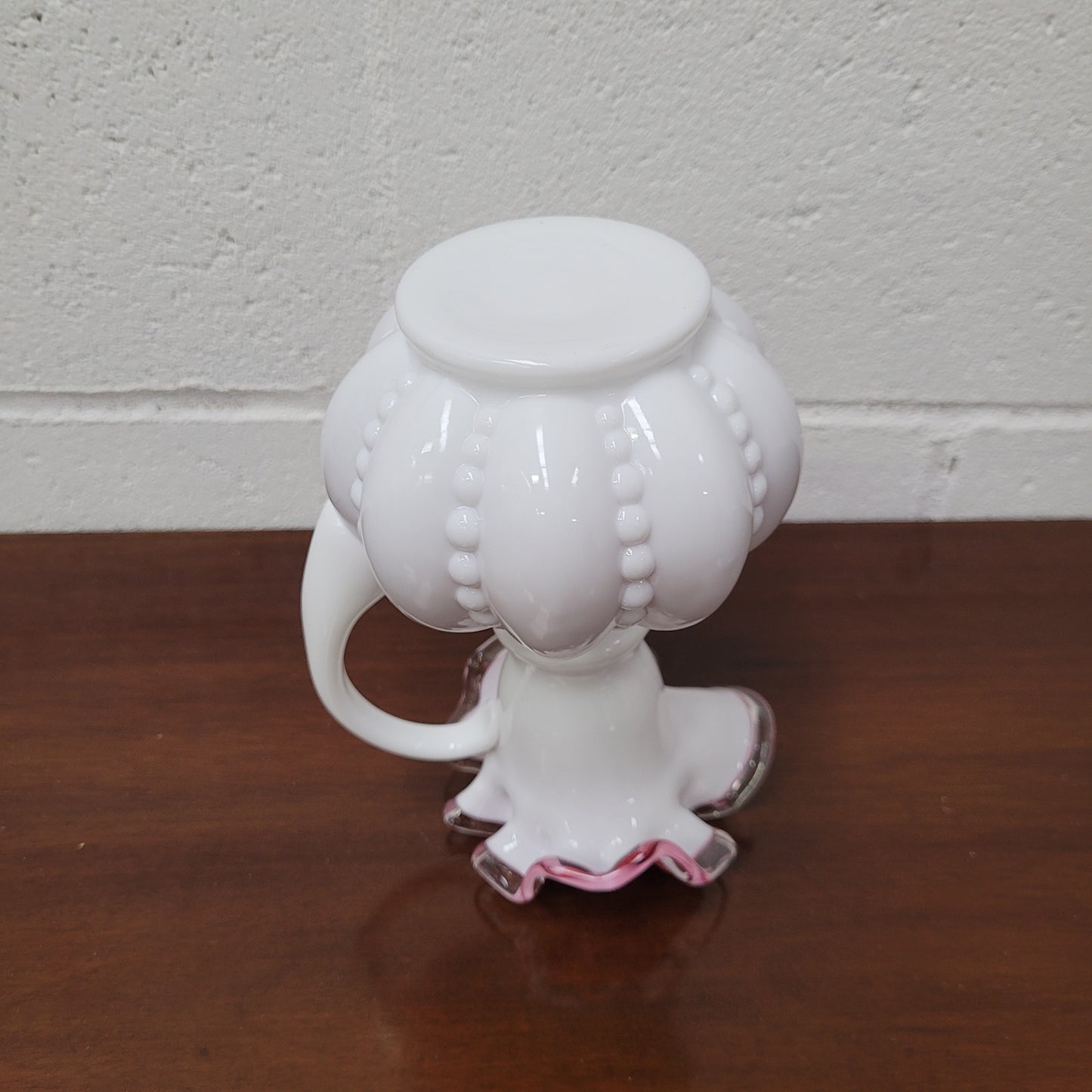 Fenton Silver Crest Pink Cased Milk Glass Melon Pitcher Vase.