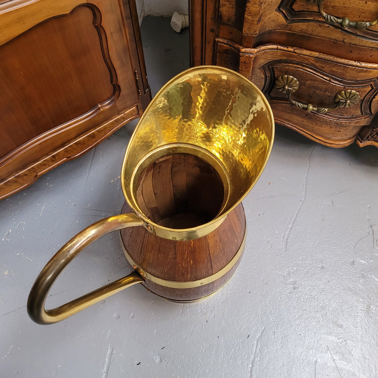 Stunning French Oak & Brass Jug / Umbrella Stand