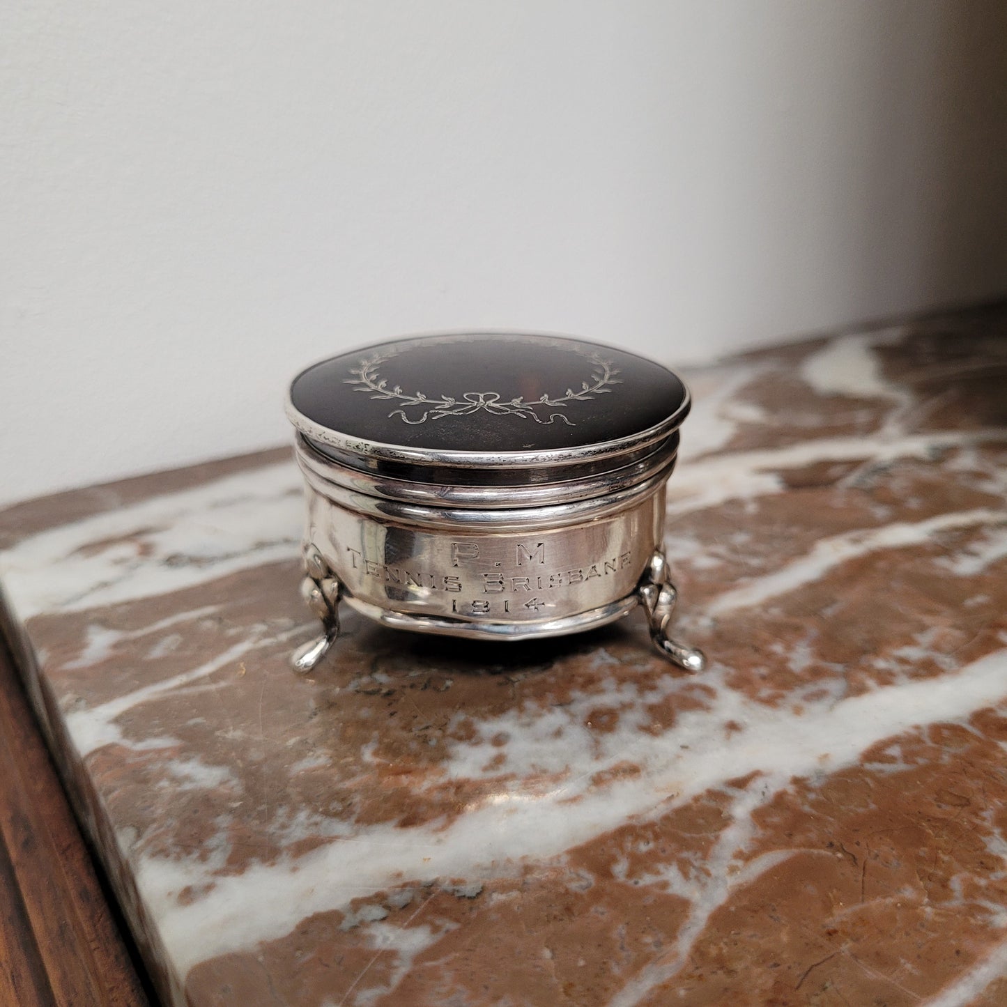 Charming Edwardian Silver & Tortoise Shell Trinket Box Circa 1910