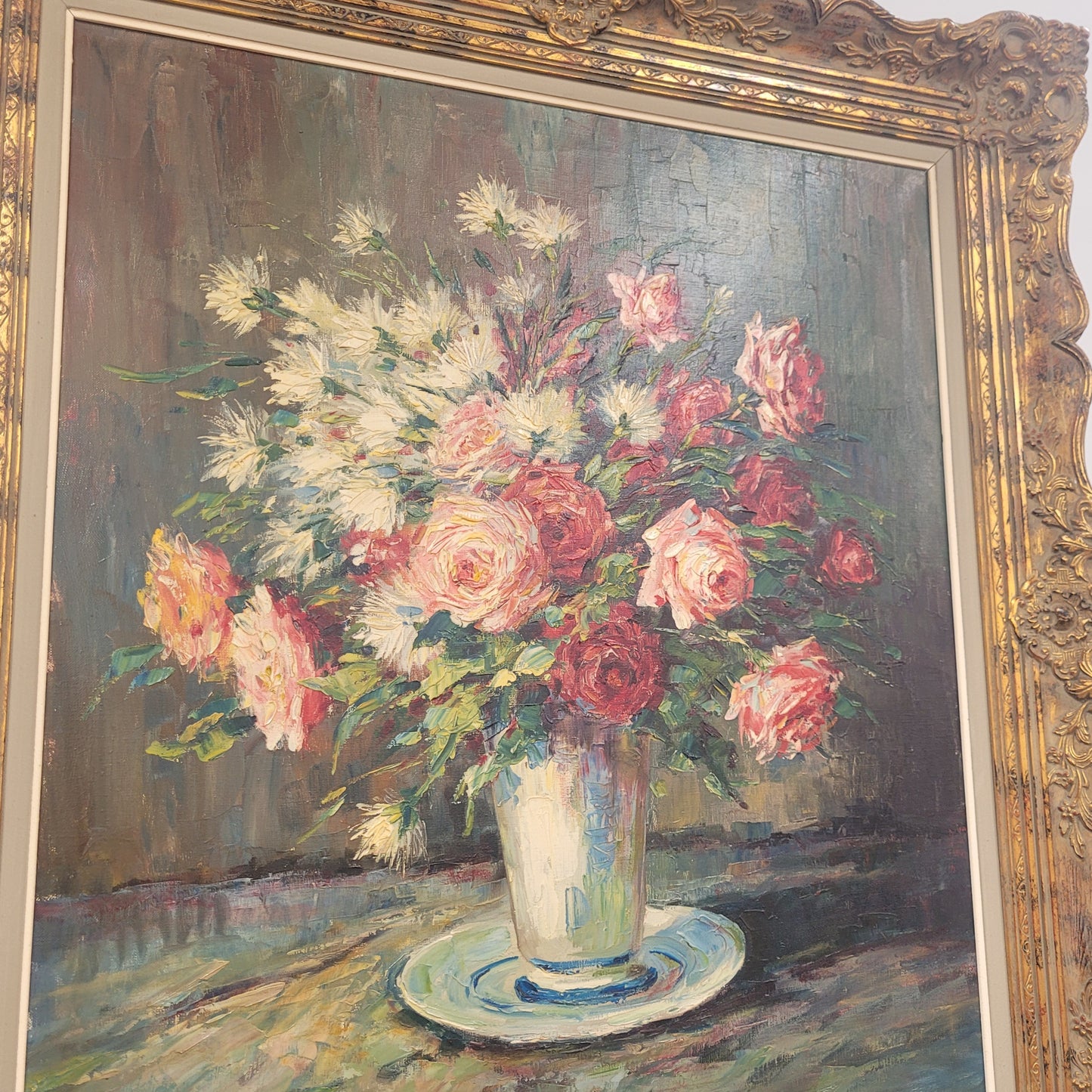 Stunning Oil on Canvas Floral in Decorative Frame