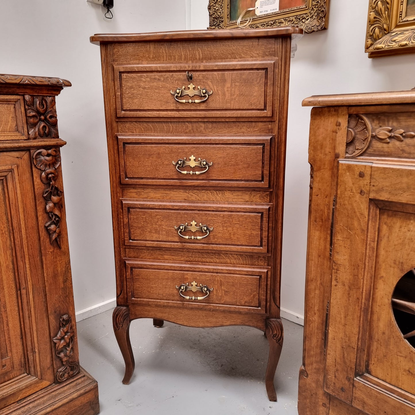 Elegant French Oak Louis XV Style Four Drawer Chest of Drawers