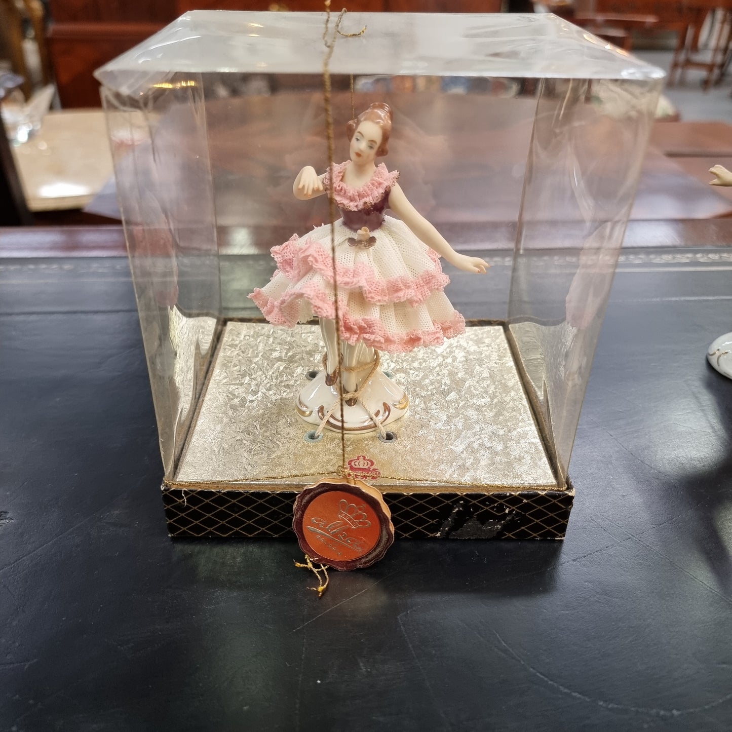 Rare Boxed Dresden Lace Figurine In Original Box