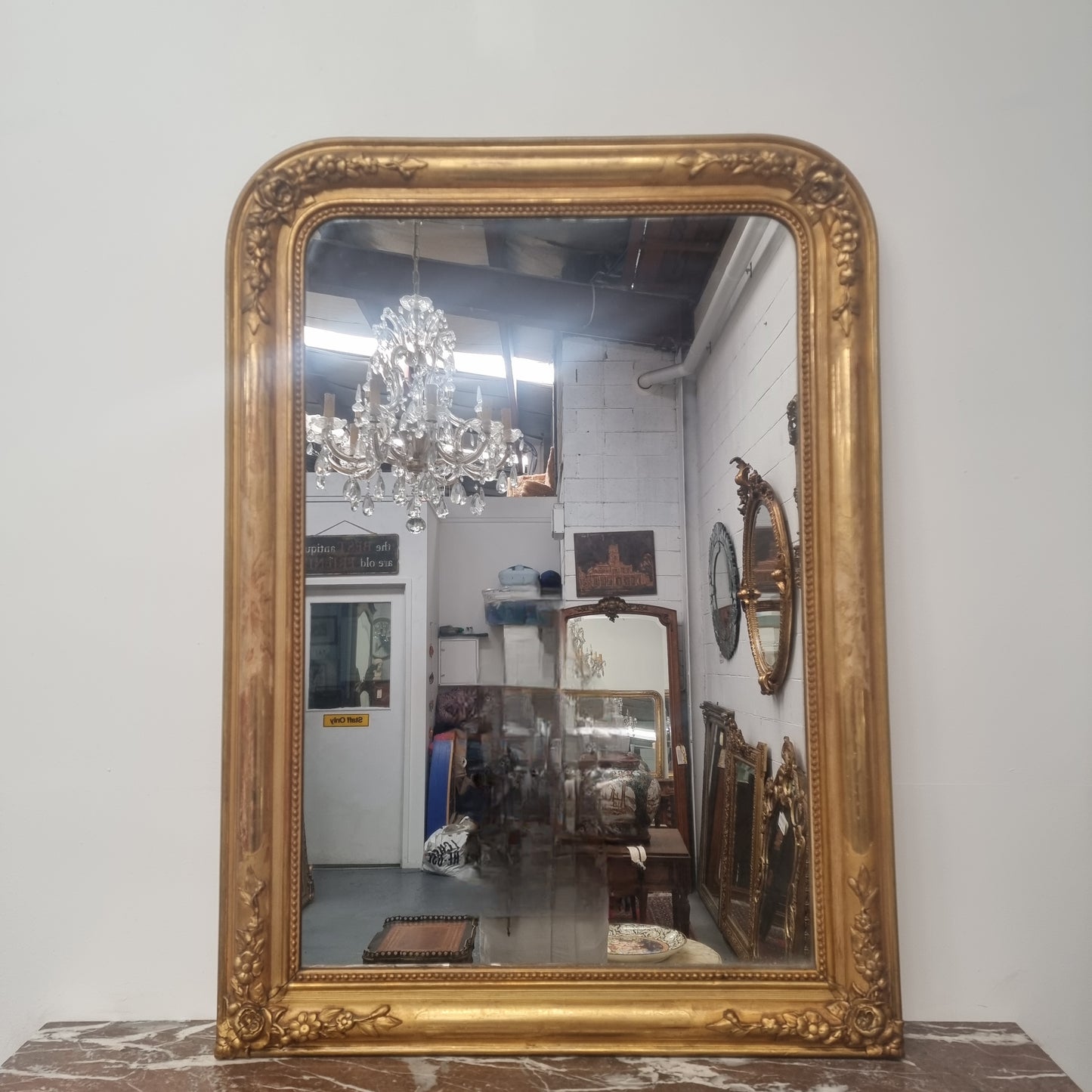 19th Century Louis Philippe Style Water Gilded French Overmantle Mirror