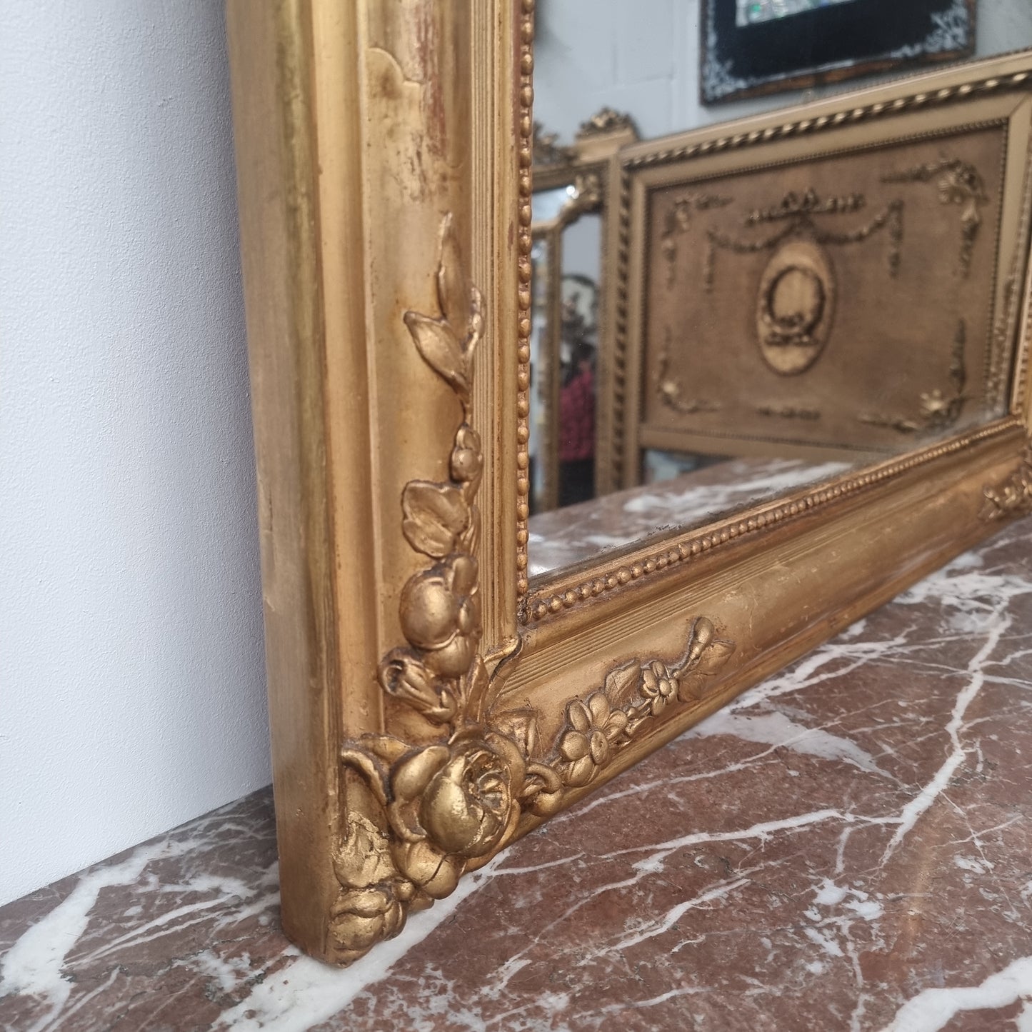 19th Century Louis Philippe Style Water Gilded French Overmantle Mirror