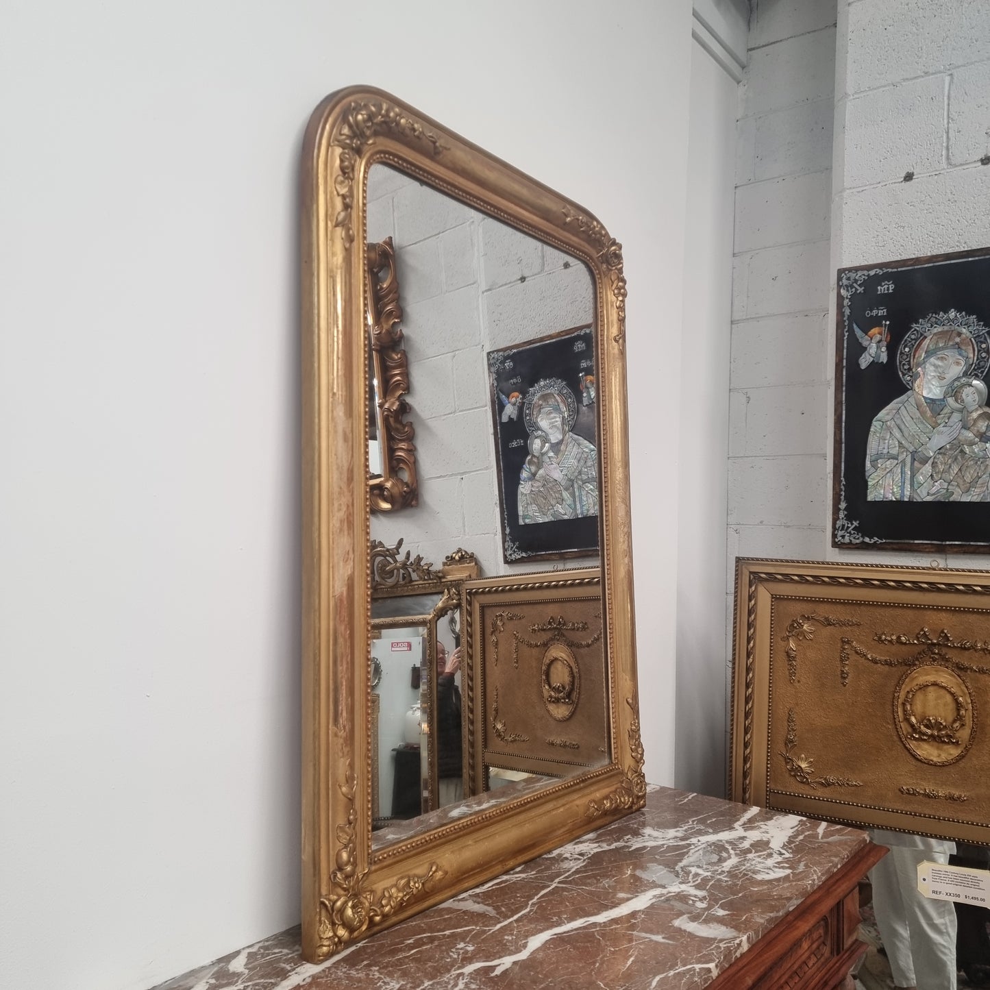 19th Century Louis Philippe Style Water Gilded French Overmantle Mirror