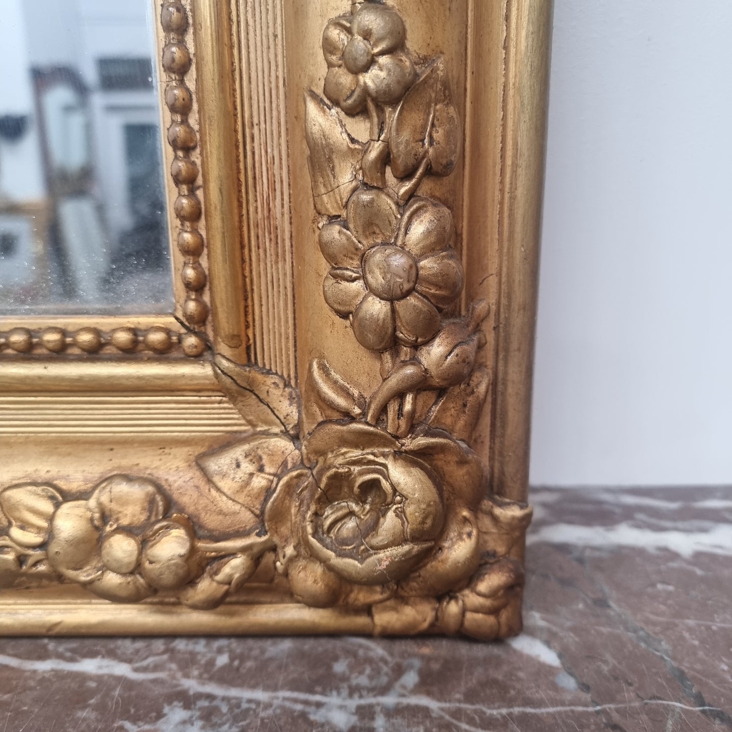 19th Century Louis Philippe Style Water Gilded French Overmantle Mirror