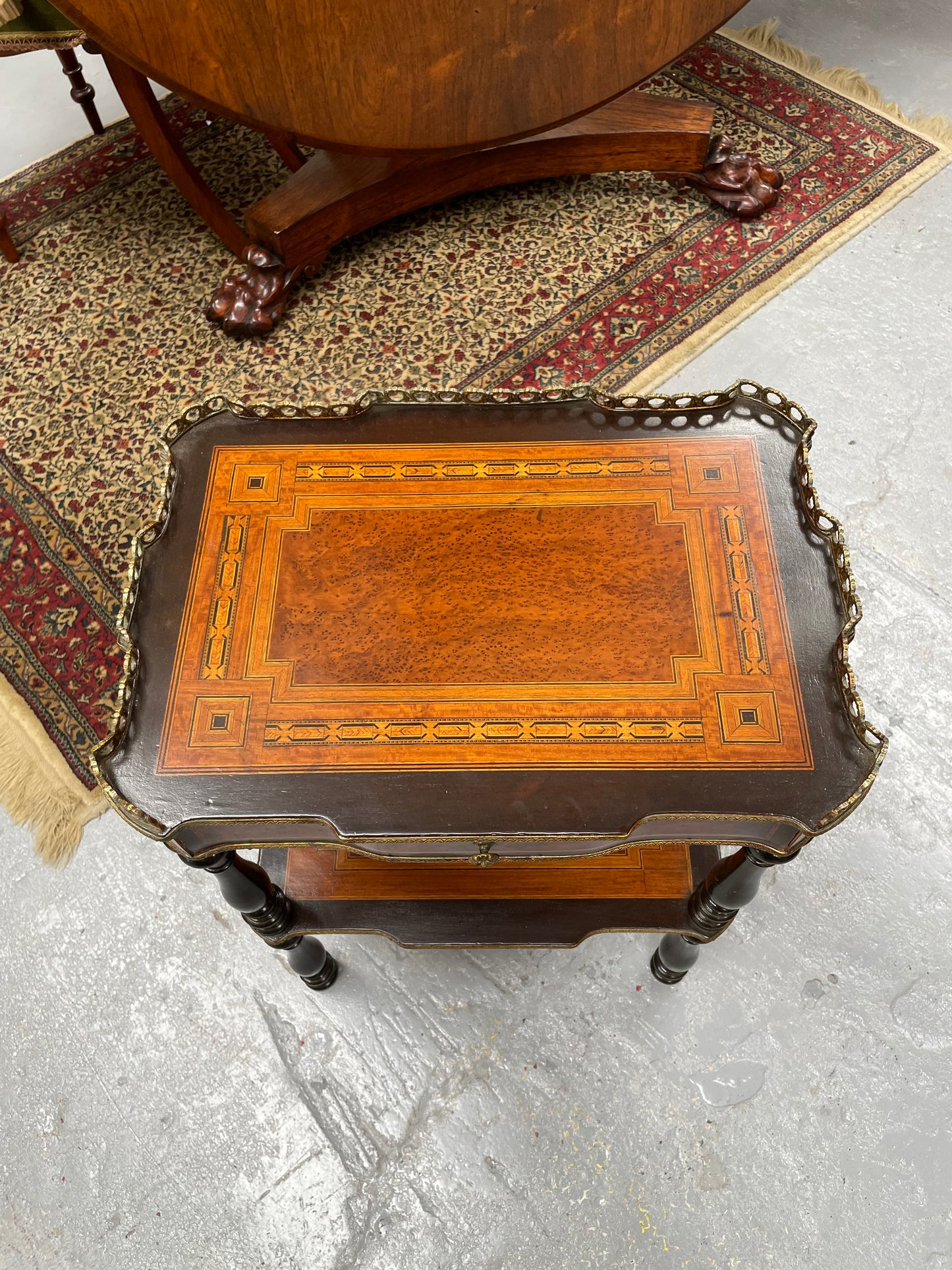 French Inlaid Side Table With Brass Fittings