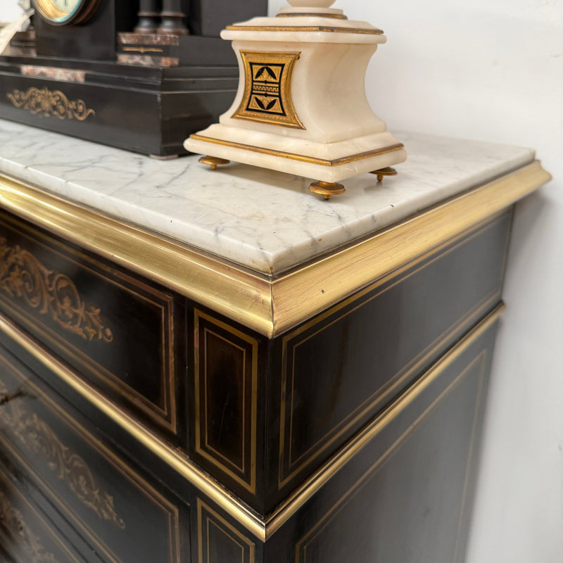 Antique 19th Century French Napoleon III Ebonised Boulle Marble Top Seminar