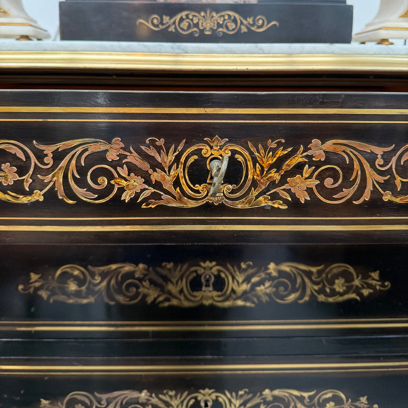 Antique 19th Century French Napoleon III Ebonised Boulle Marble Top Seminar