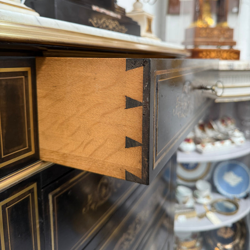 Antique 19th Century French Napoleon III Ebonised Boulle Marble Top Seminar