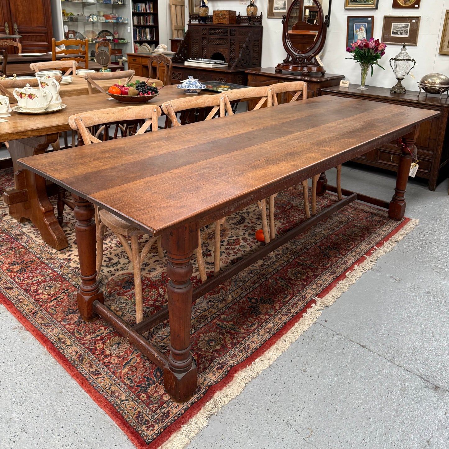 Antique Cherry Wood Farmhouse Style Table