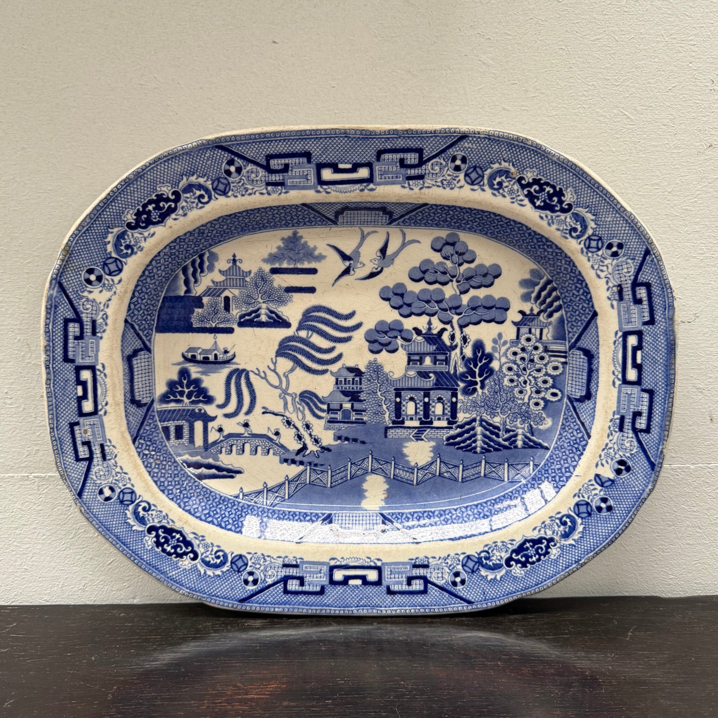 Antique English Willow Pattern Meat Plate C. 1840's