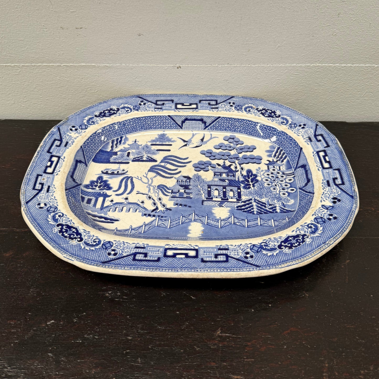 Antique English Willow Pattern Meat Plate C. 1840's