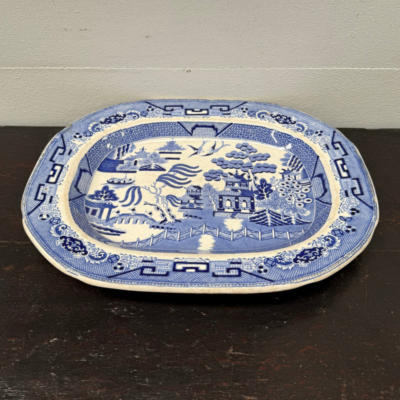 Antique English Willow Pattern Meat Plate C. 1840's