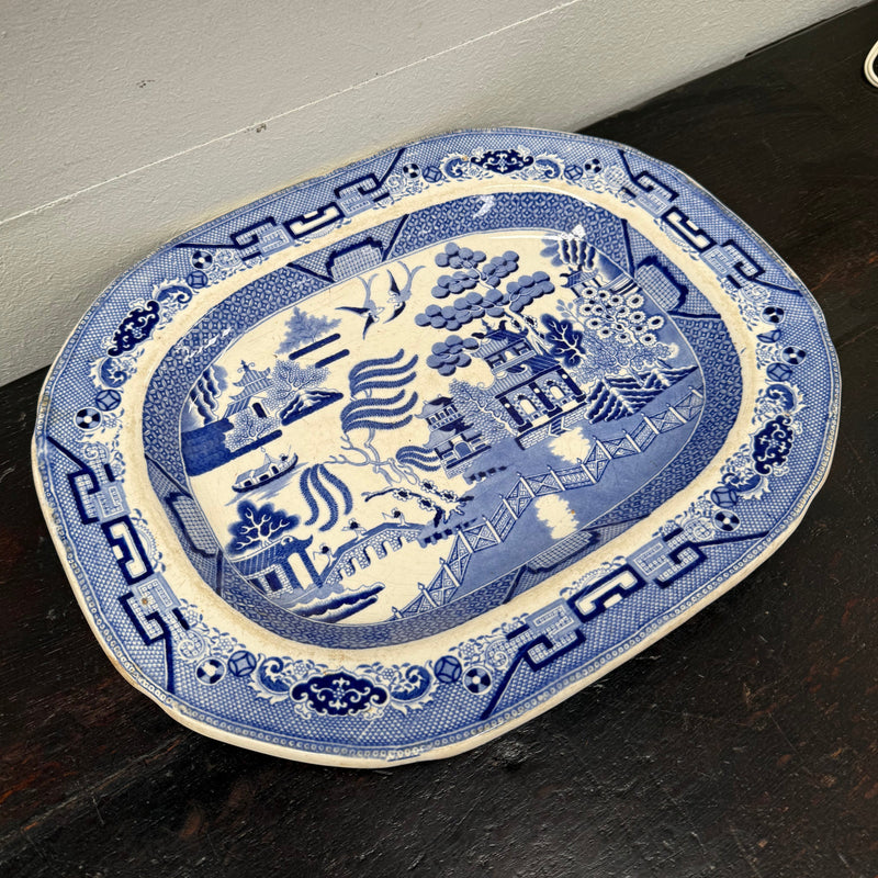 Antique English Willow Pattern Meat Plate C. 1840's