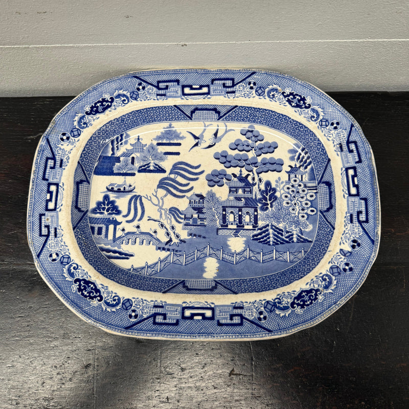 Antique English Willow Pattern Meat Plate C. 1840's