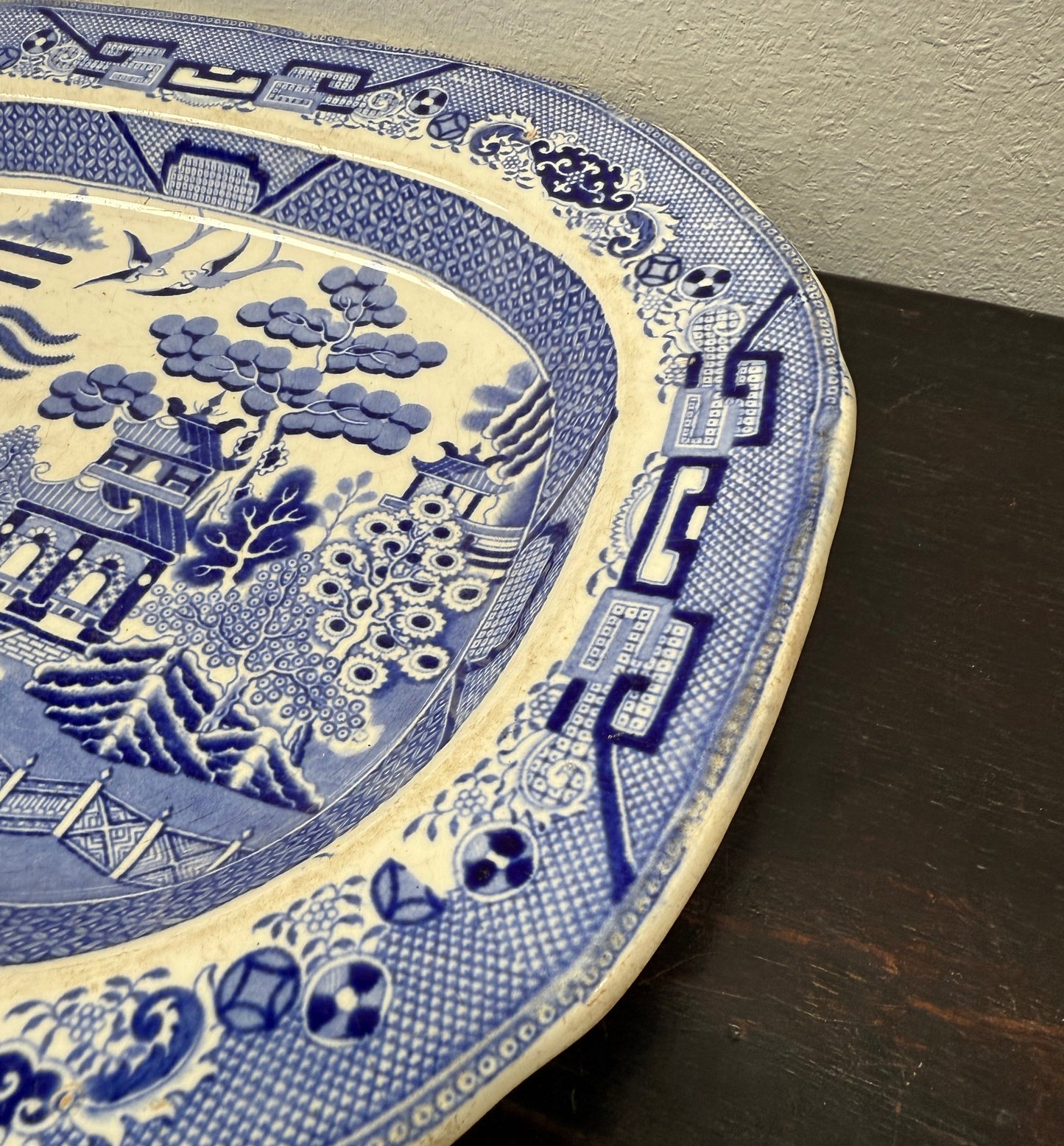 Antique English Willow Pattern Meat Plate C. 1840's