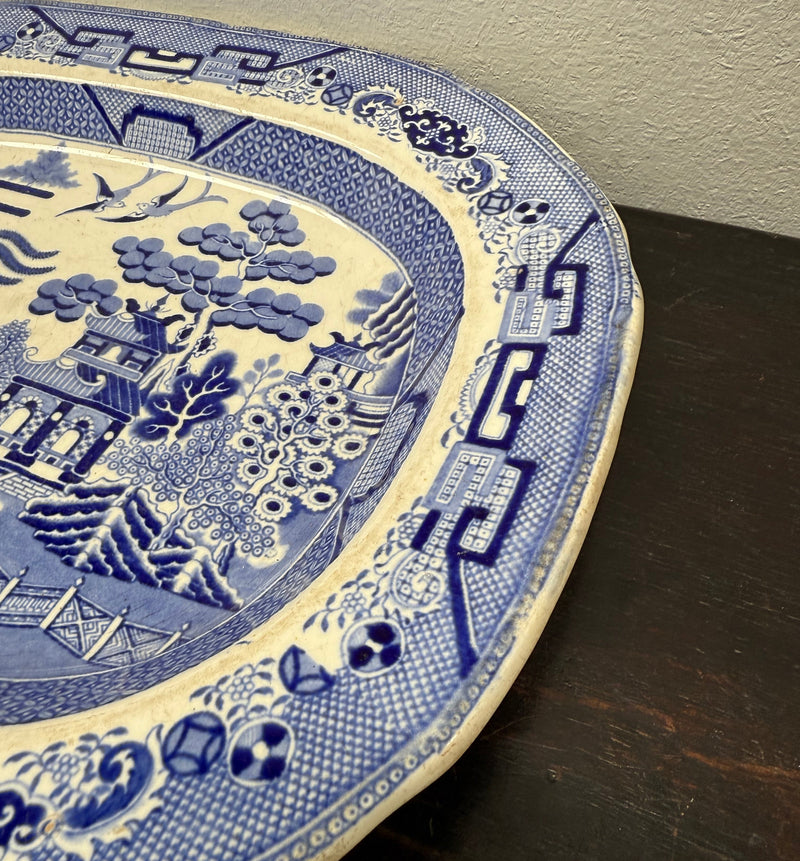 Antique English Willow Pattern Meat Plate C. 1840's