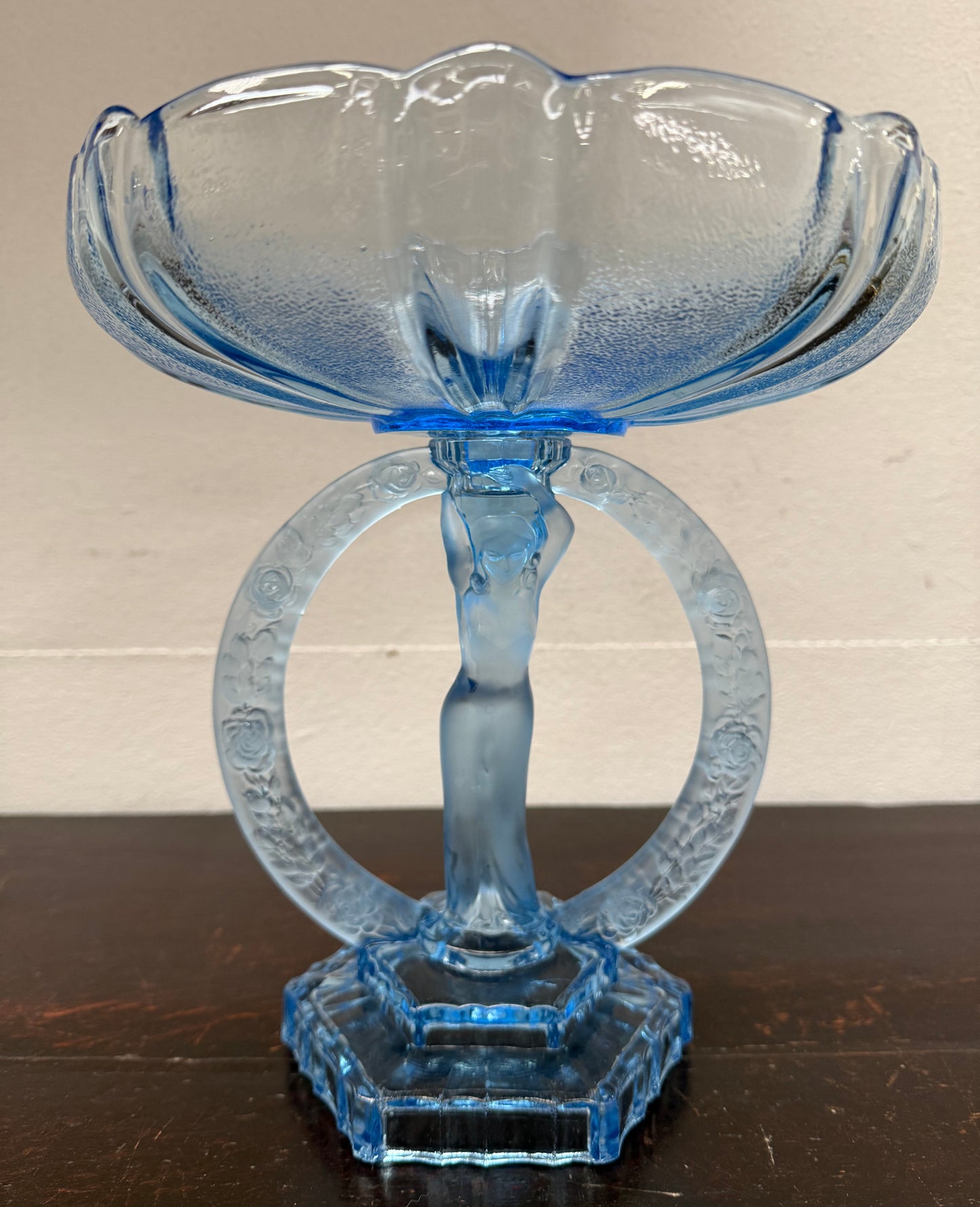Art Deco Walther & Sohne Dancing Lady Blue Glass Comport