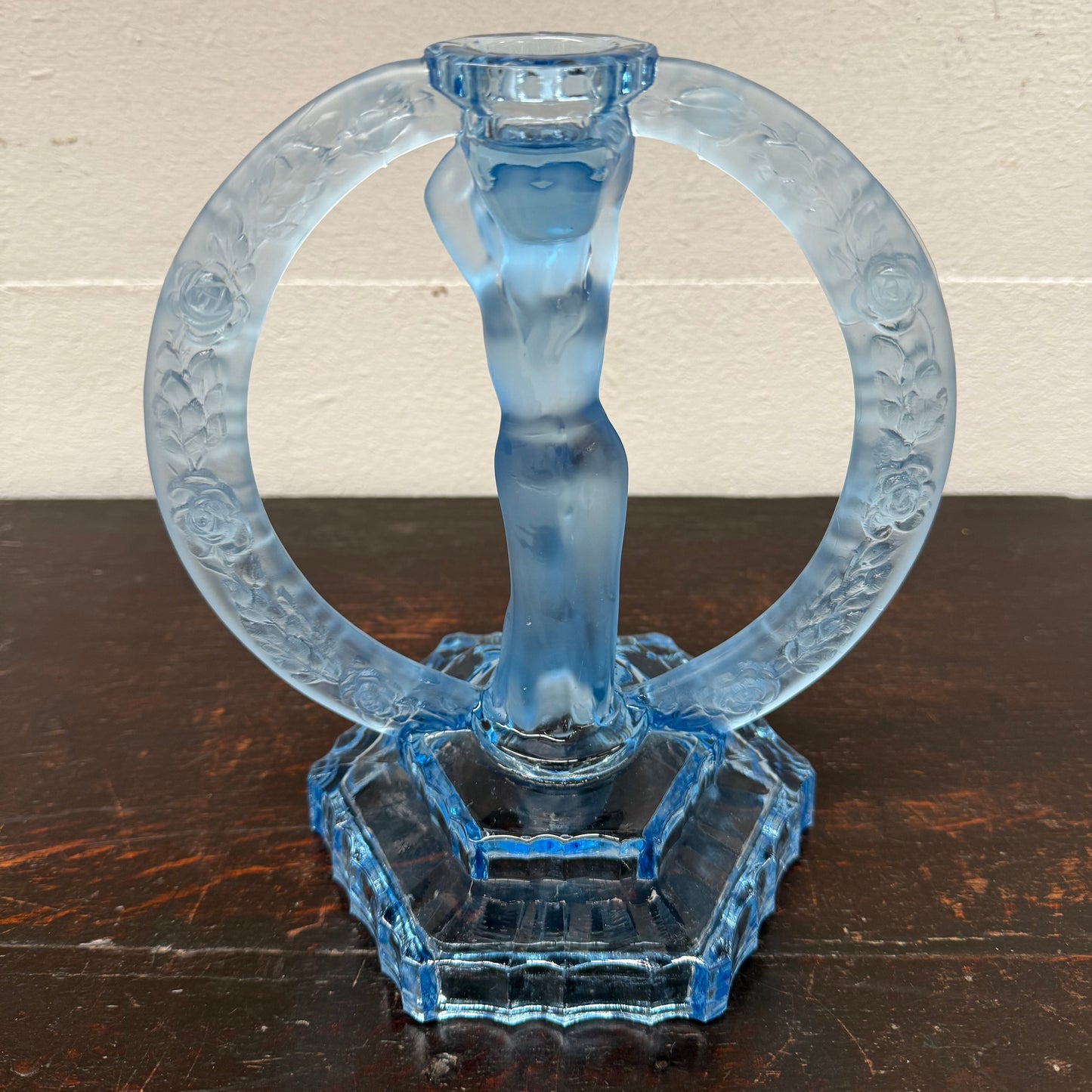 Art Deco Walther & Sohne Dancing Lady Blue Glass Comport 3