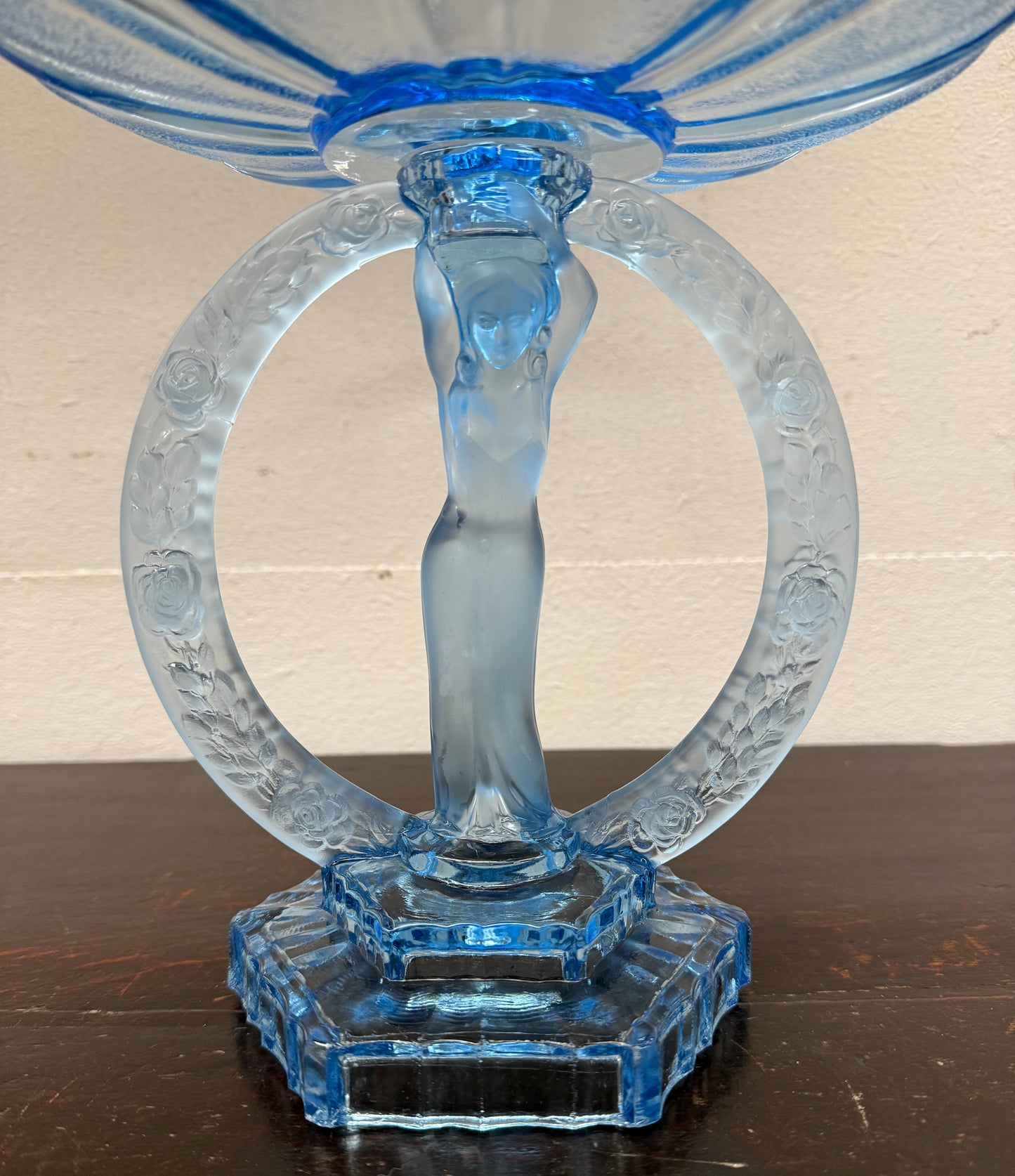 Art Deco Walther & Sohne Dancing Lady Blue Glass Comport