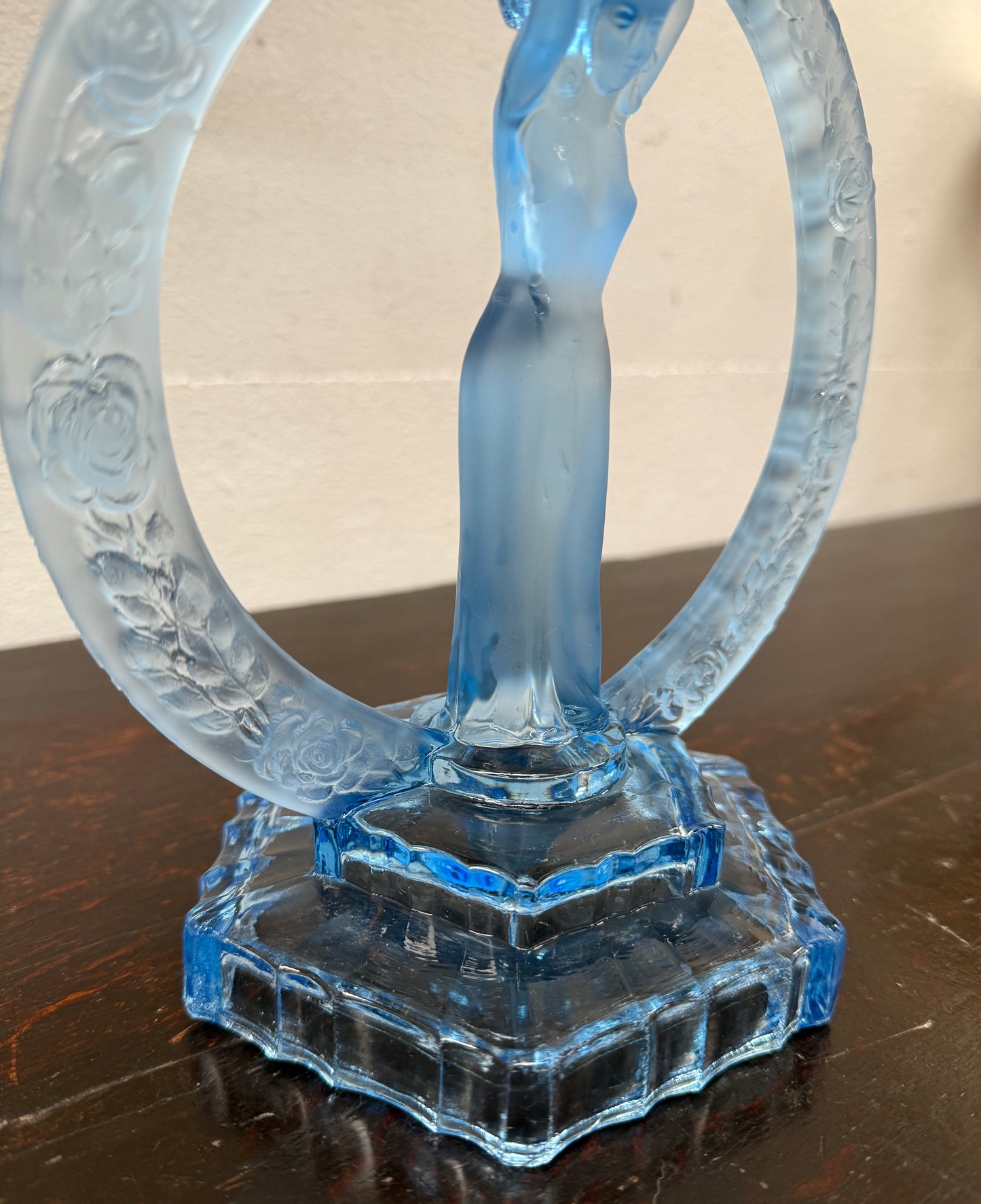 Art Deco Walther & Sohne Dancing Lady Blue Glass Comport