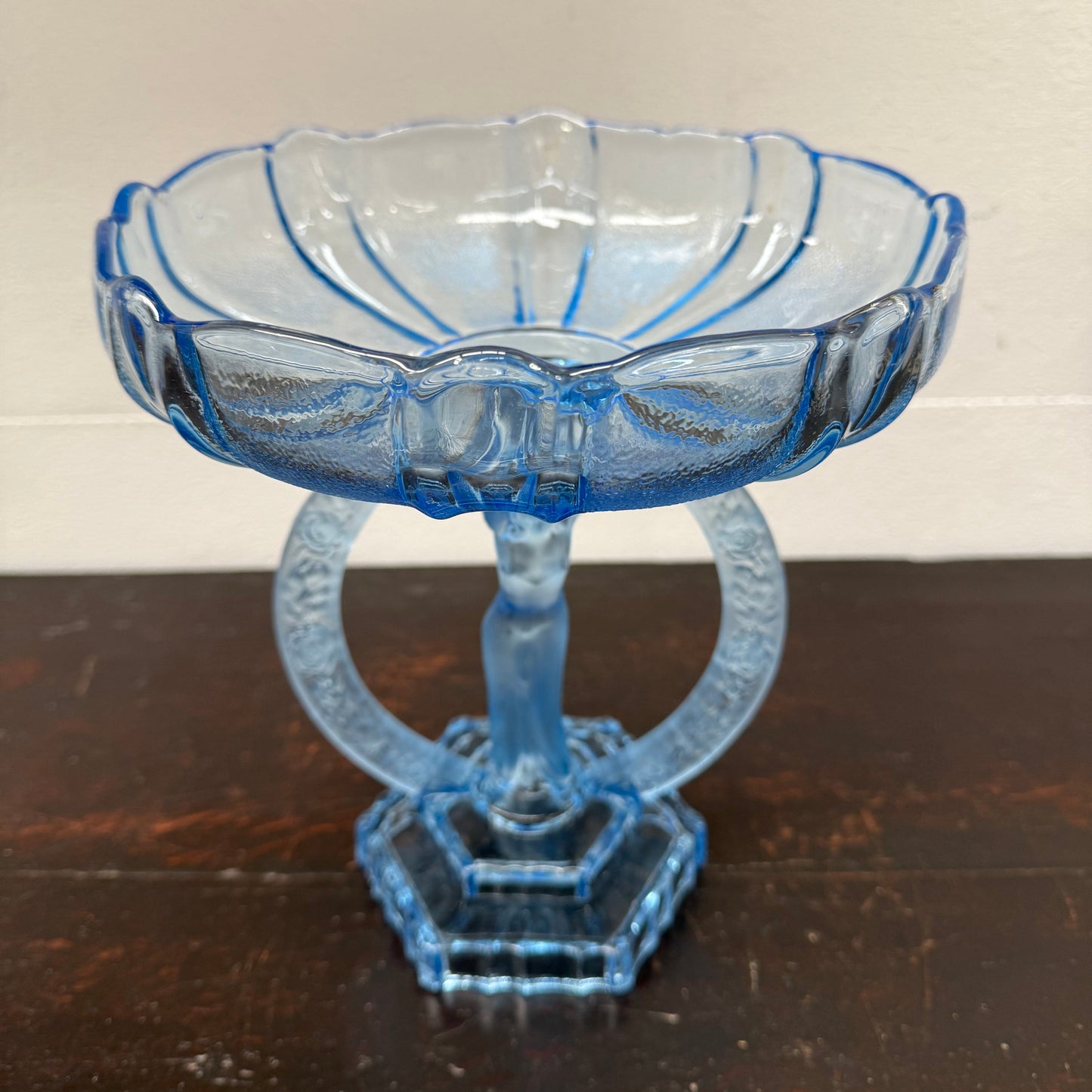 Art Deco Walther & Sohne Dancing Lady Blue Glass Comport