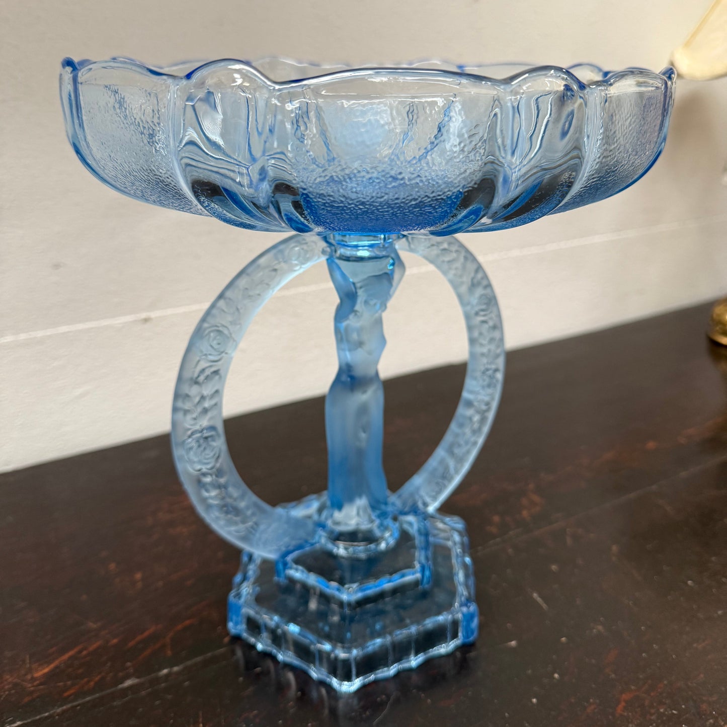 Art Deco Walther & Sohne Dancing Lady Blue Glass Comport