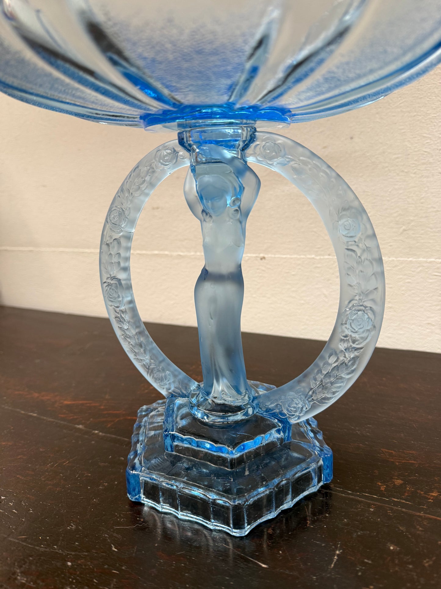 Art Deco Walther & Sohne Dancing Lady Blue Glass Comport