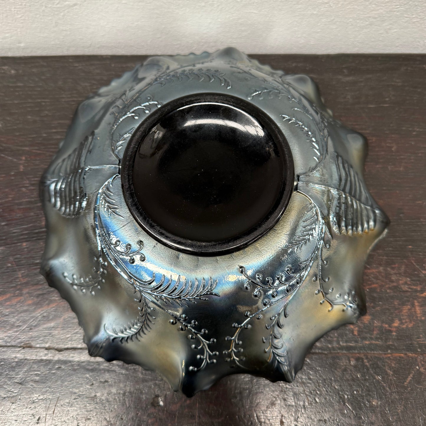 Carnival Glass Master Bowl With Bird "Piping Shrike" & Wattle Decoration