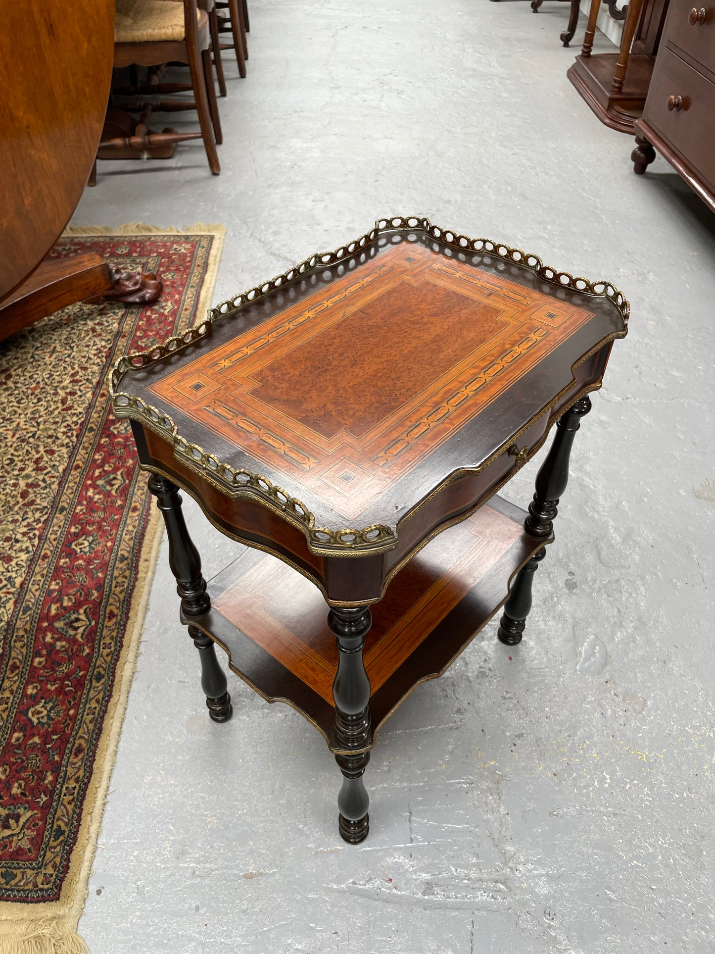 French Inlaid Side Table With Brass Fittings