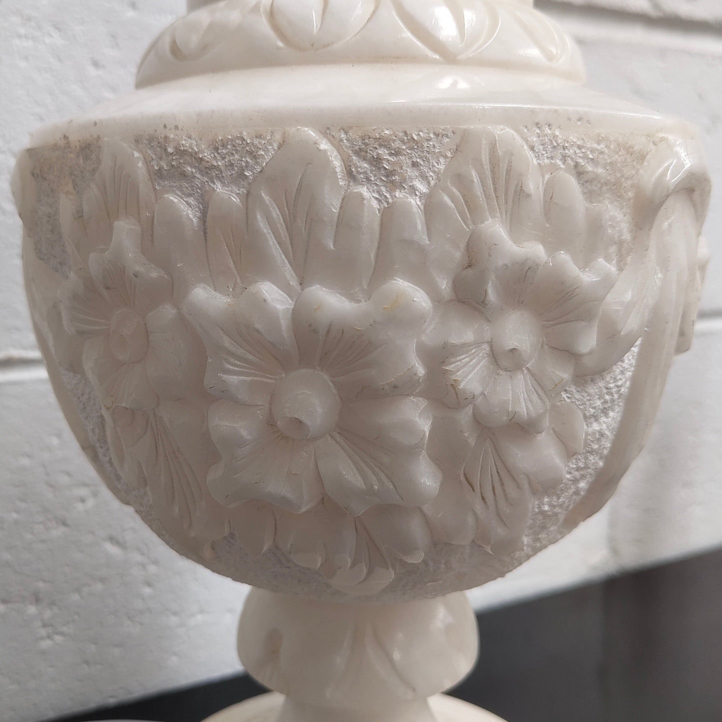 Elegant Vintage Carved Marble Lamp Base