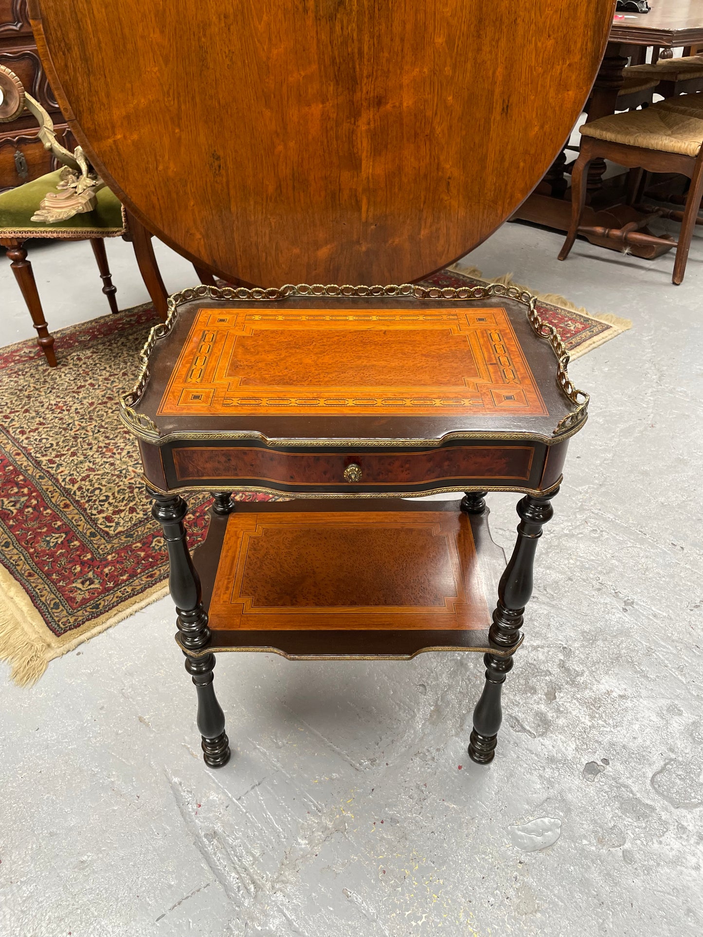 French Inlaid Side Table With Brass Fittings