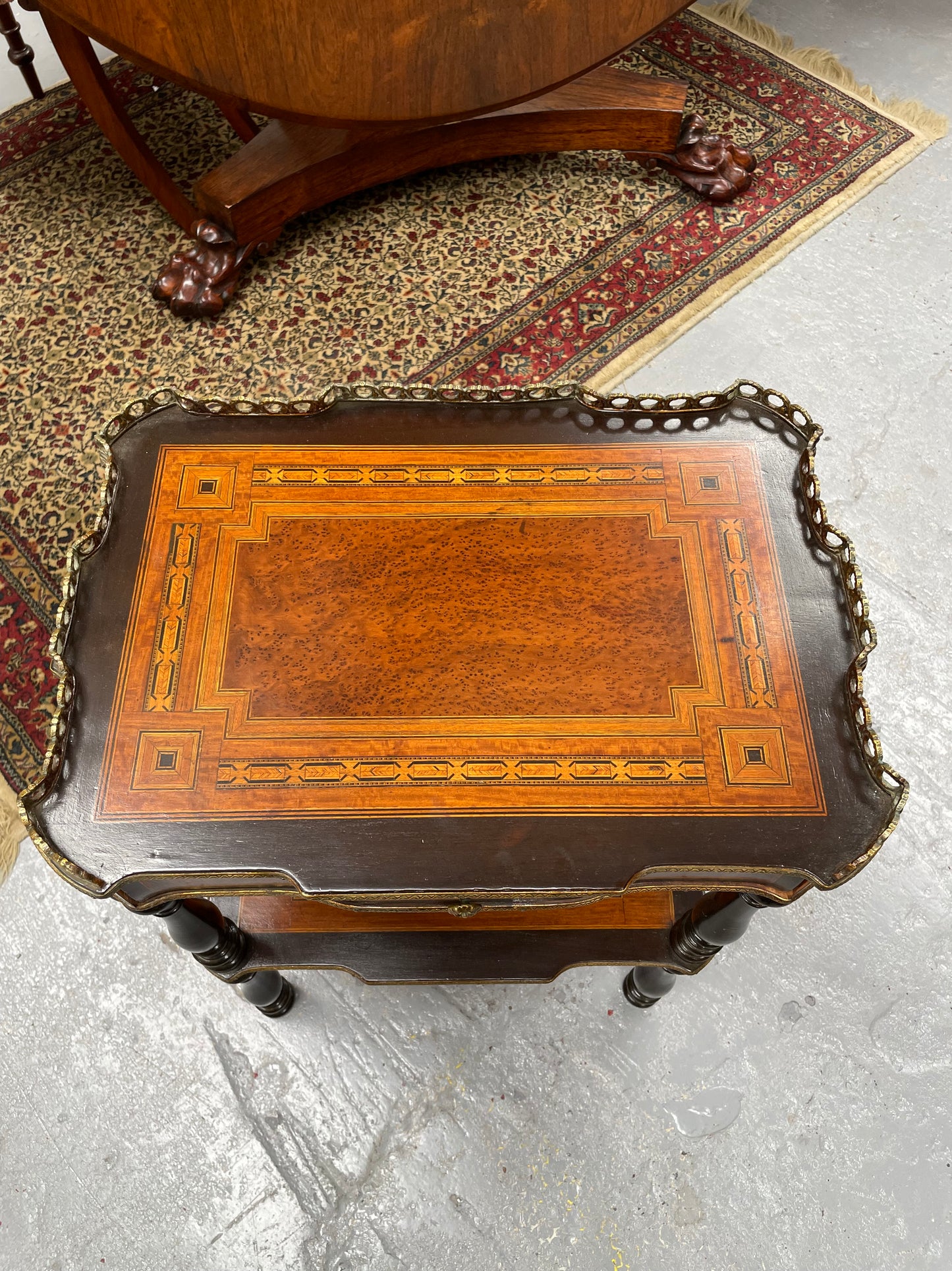French Inlaid Side Table With Brass Fittings