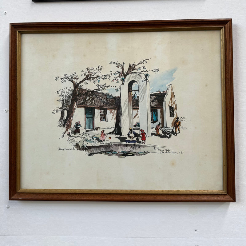 Framed Mixed Media "The Slave Bell Old Nectar Farm C.P" By Philip Bawcombe (British and South Africa 190)