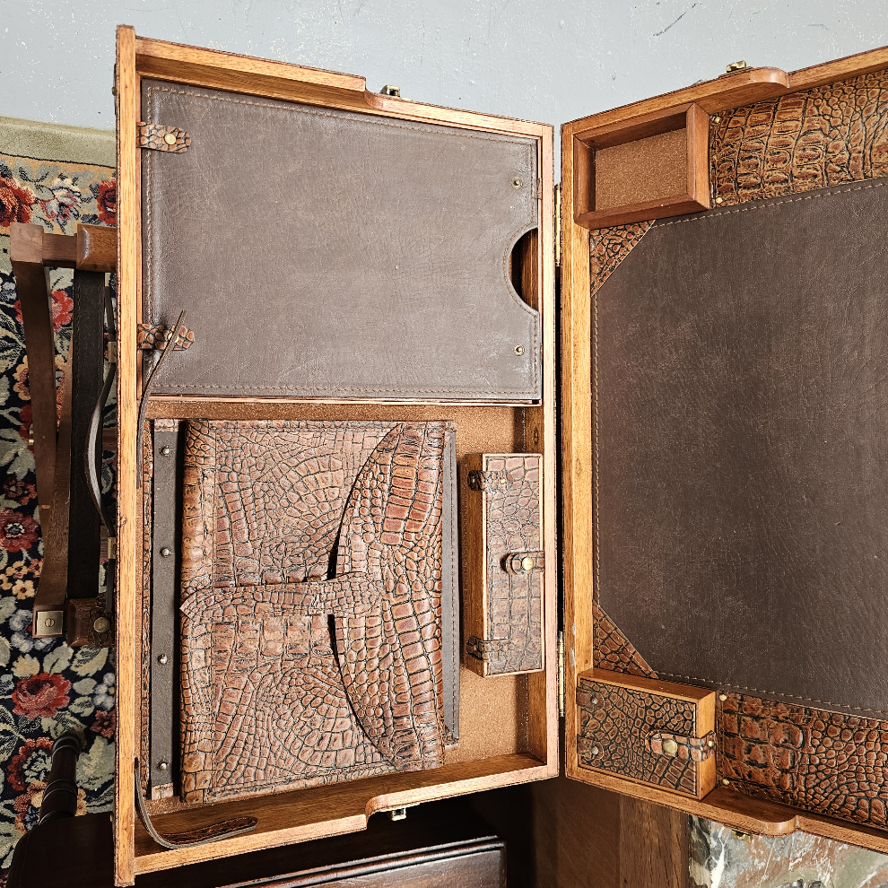 Vintage Campaign Style Leather Brass Bound Writing Compendium
