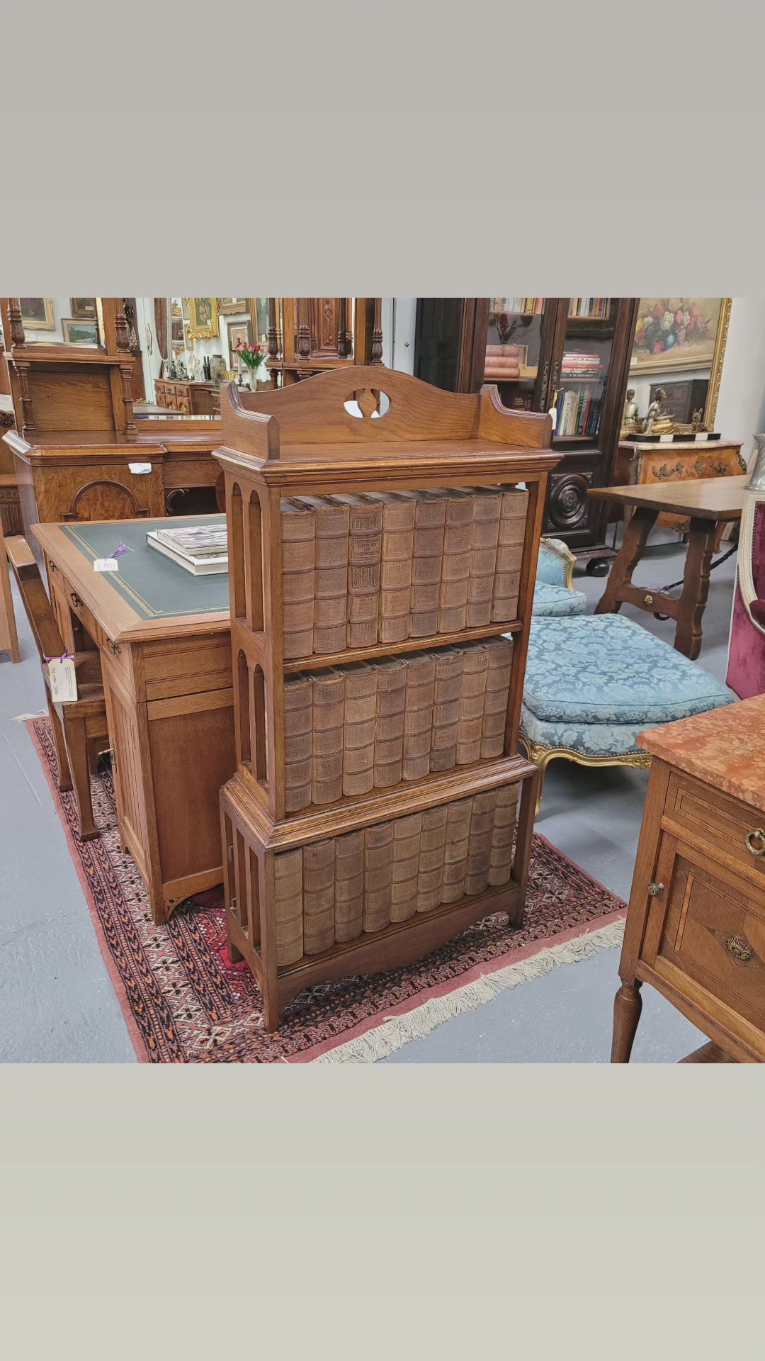Arts & Crafts Australian Oak Waterfall Bookcase Complete With "Historians History of The World"