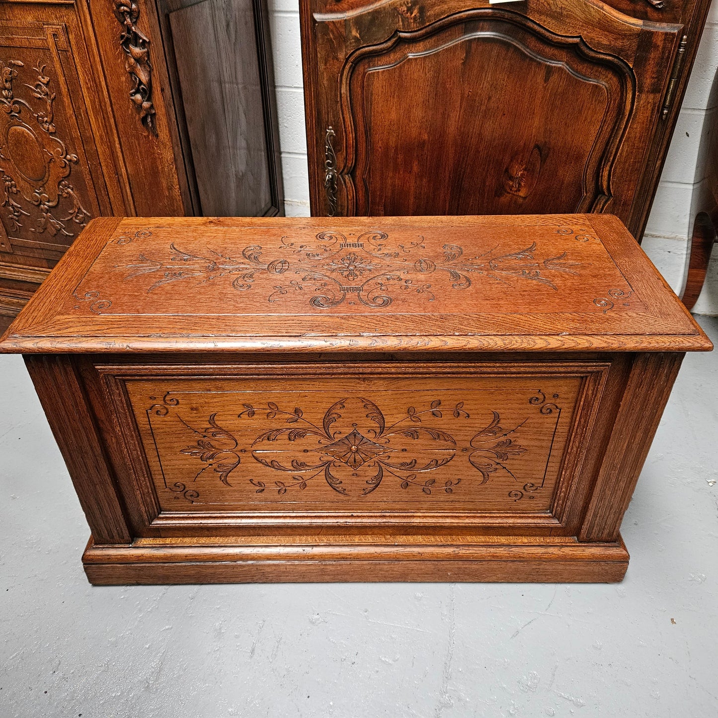 19th Century Nicely Carved French Oak Trunk